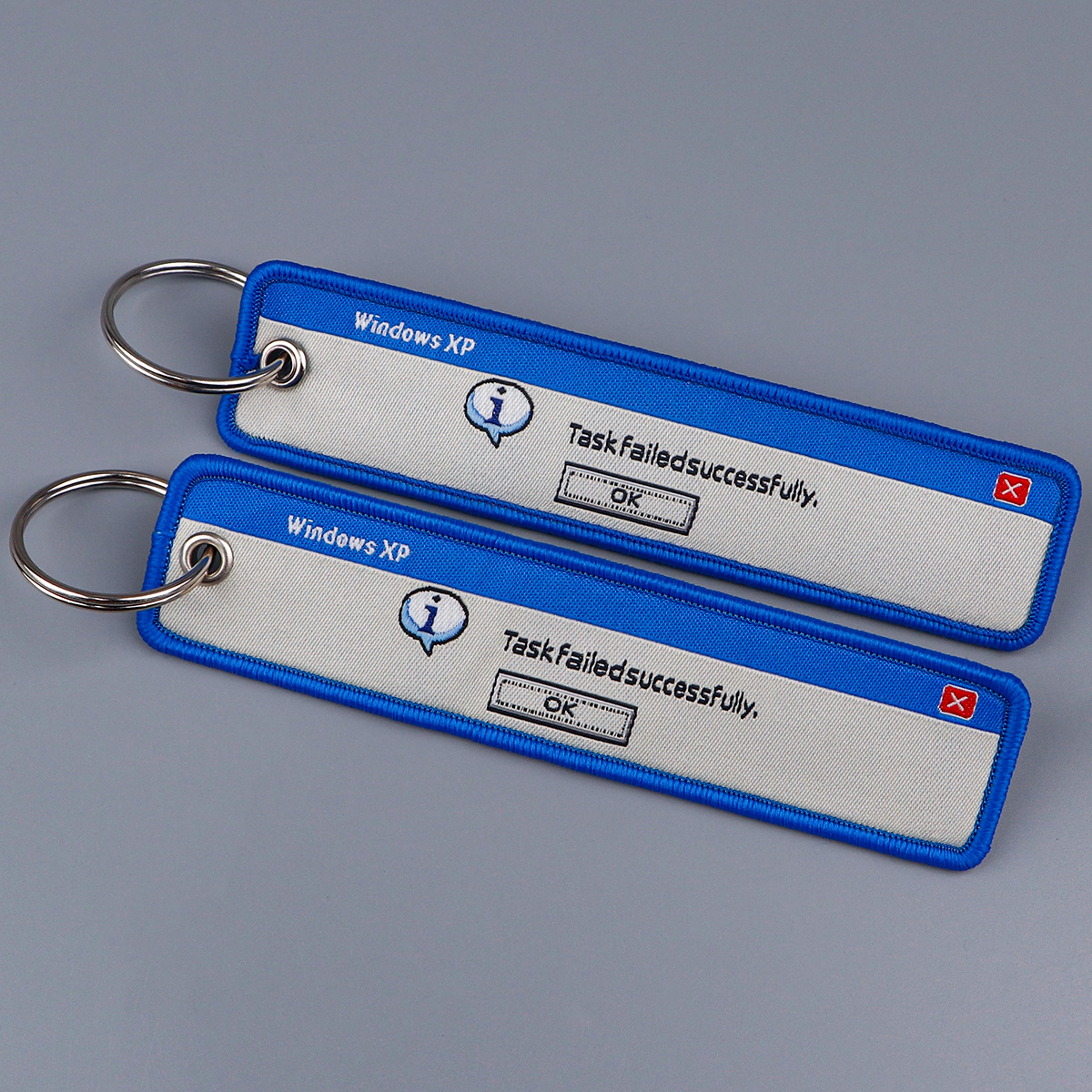 funny embroidered task failed successfully key fob for motorcycles & cars keychain gift accessory