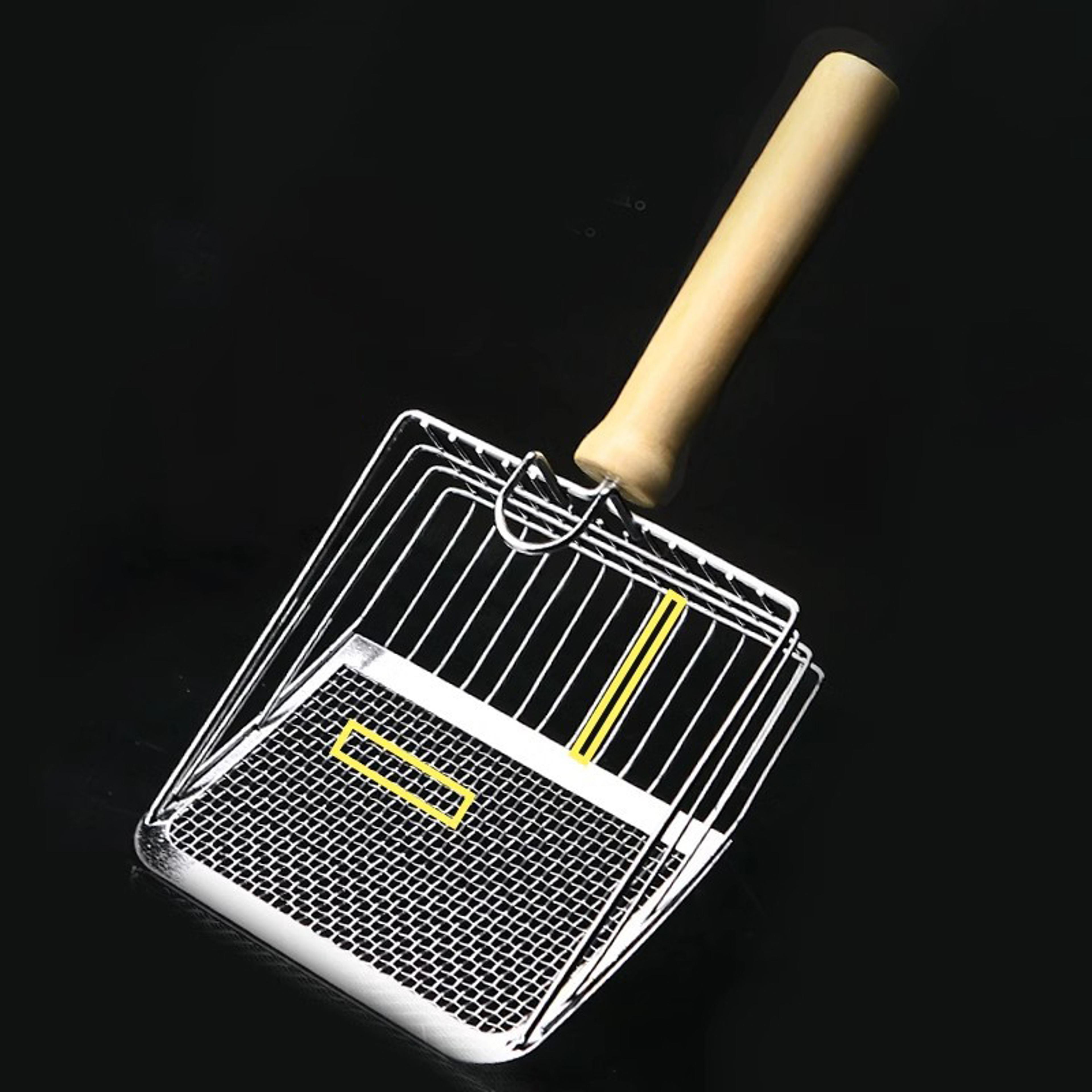 stainless steel cat litter scoop with wooden handle washable & rust resistant