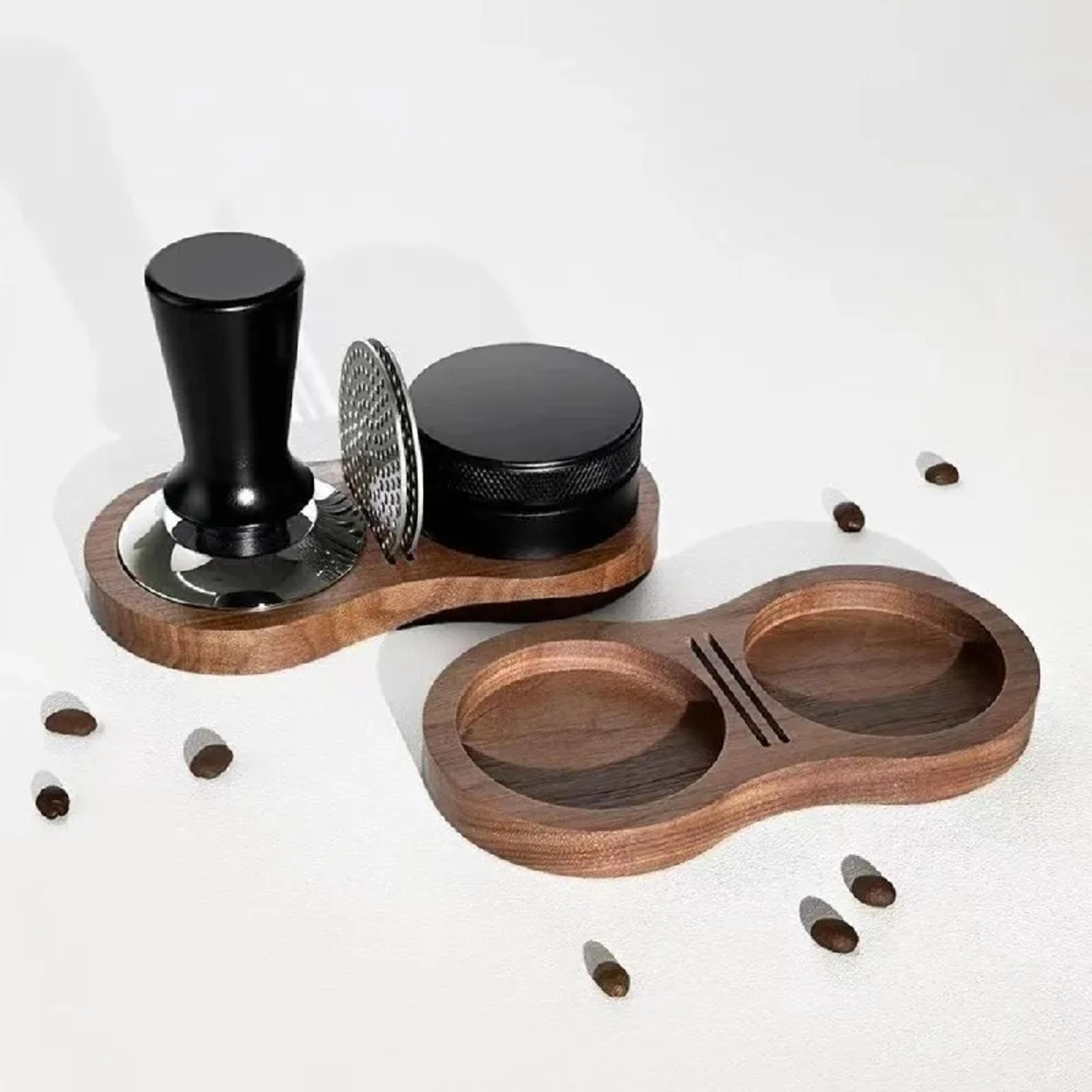 walnut wood coffee tamper station professional non slip coffee tamper storage base