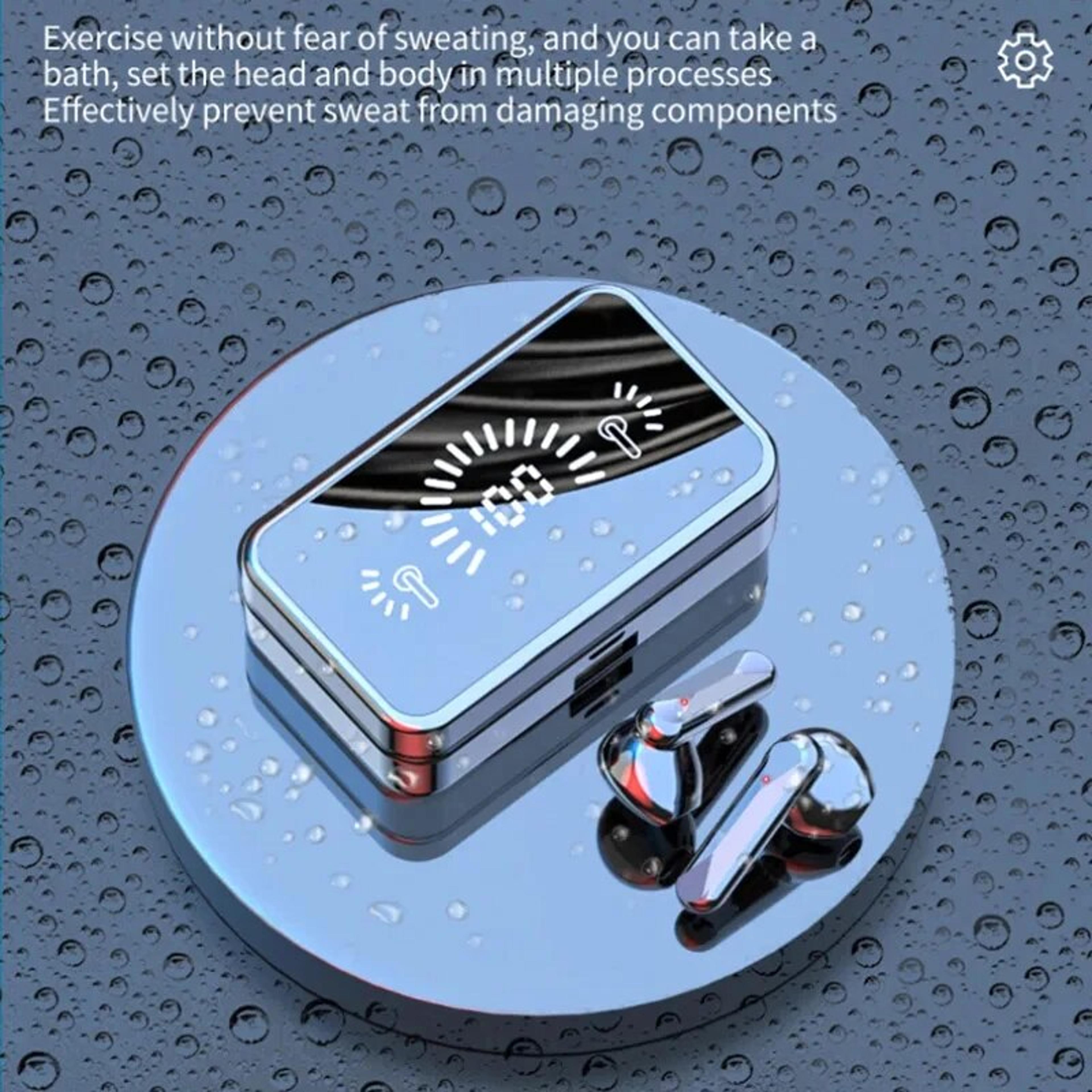 bluetooth earbuds with digital display & touch control mirror wireless stereo headset for sports fitness and travel