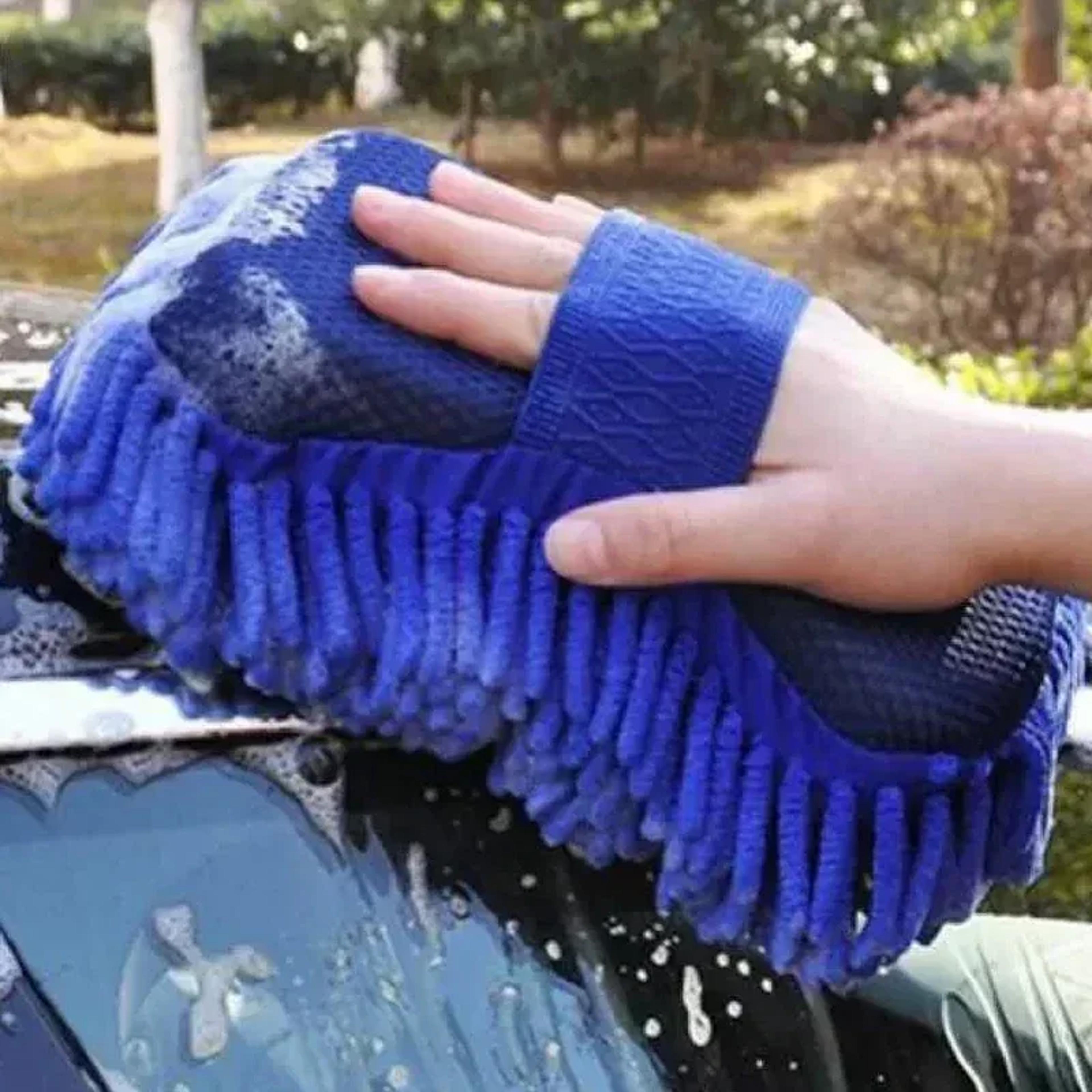 blue microfiber chenille car wash sponge premium auto cleaning glove & towel for scratch free care