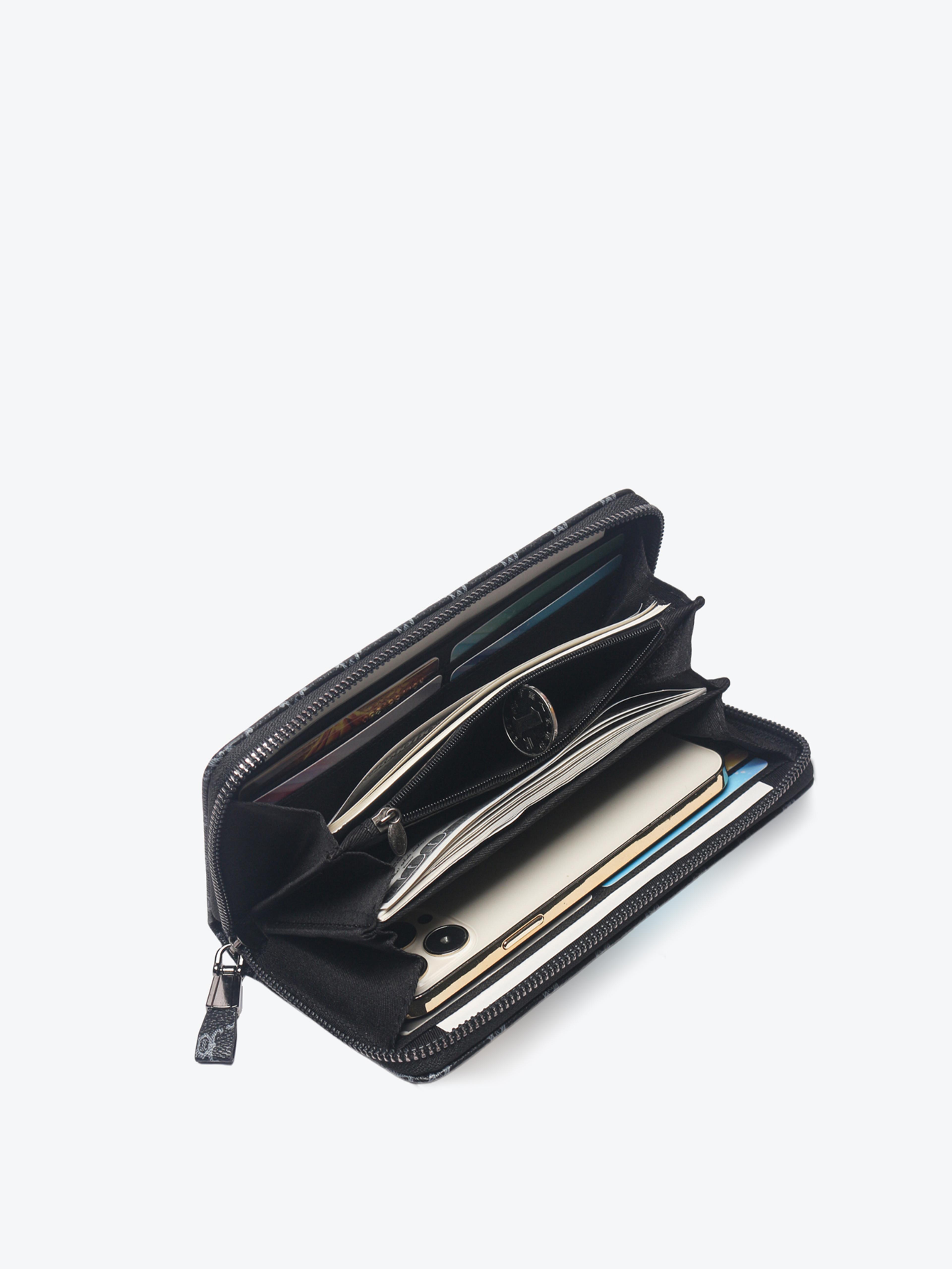 premium mens long zipper wallet with geometric design & large capacity