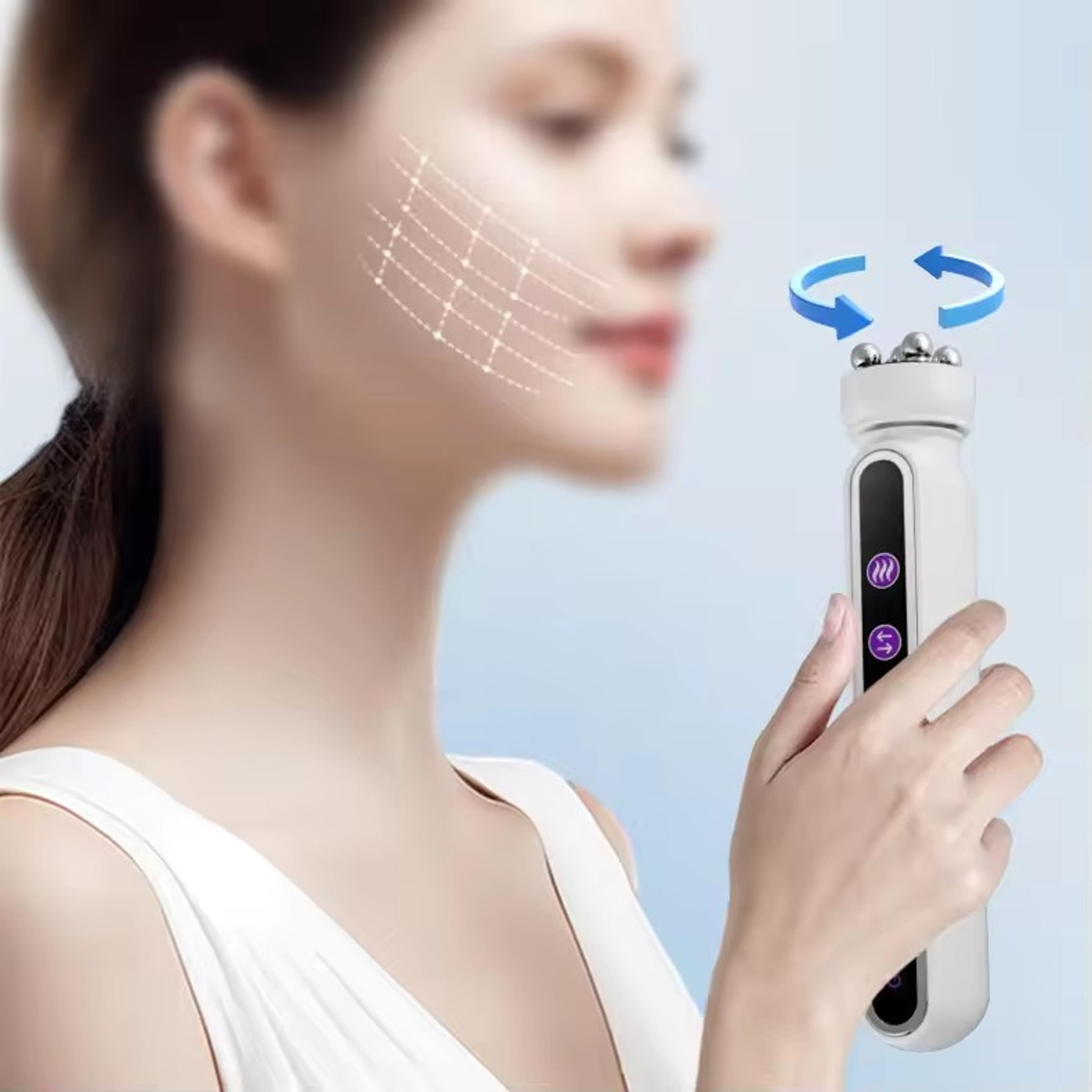 heating ems facial roller massager for fine lines & skin rejuvenation