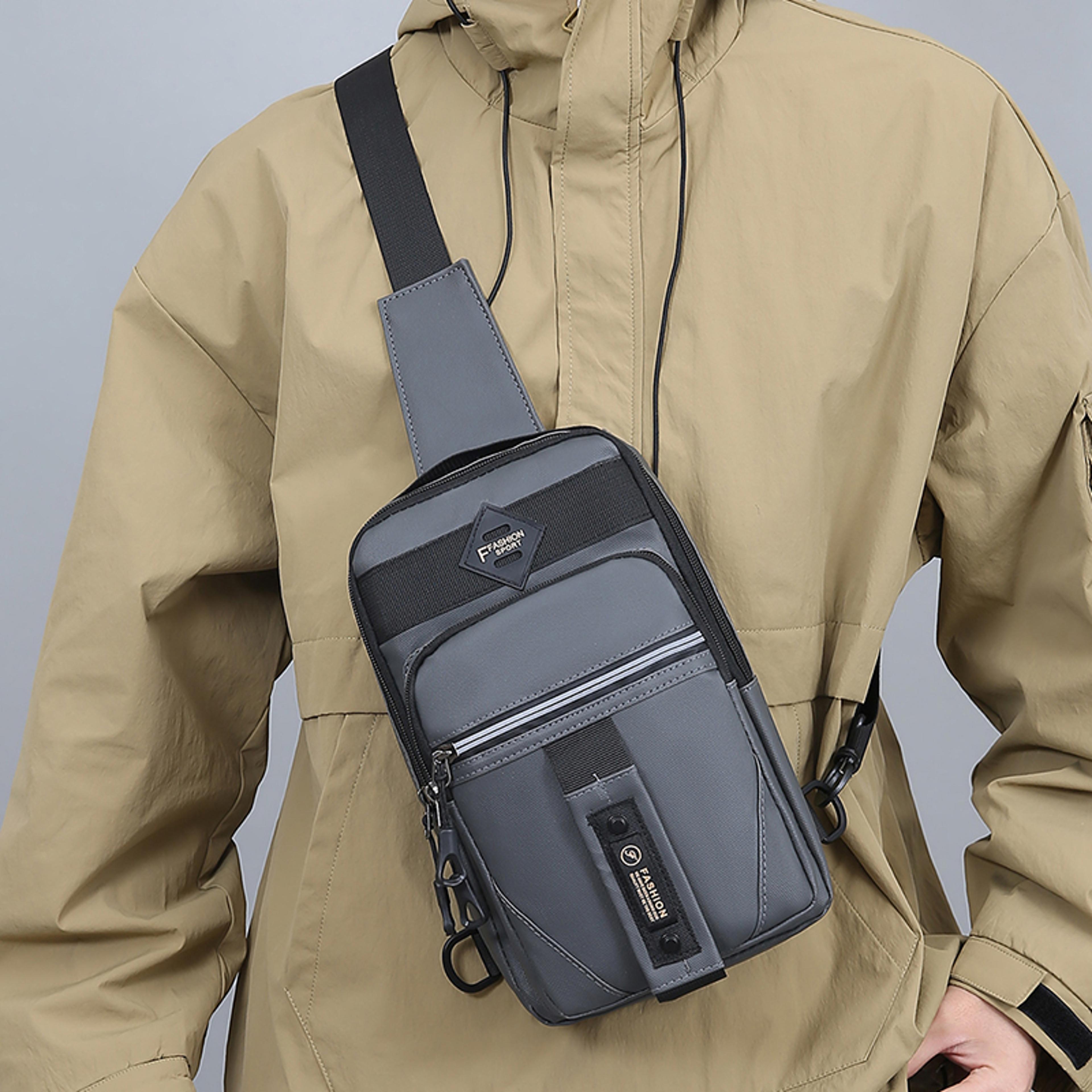 mens casual chest bag multi compartment storage fashionable shoulder bag, commuting & motorcycle chest bag
