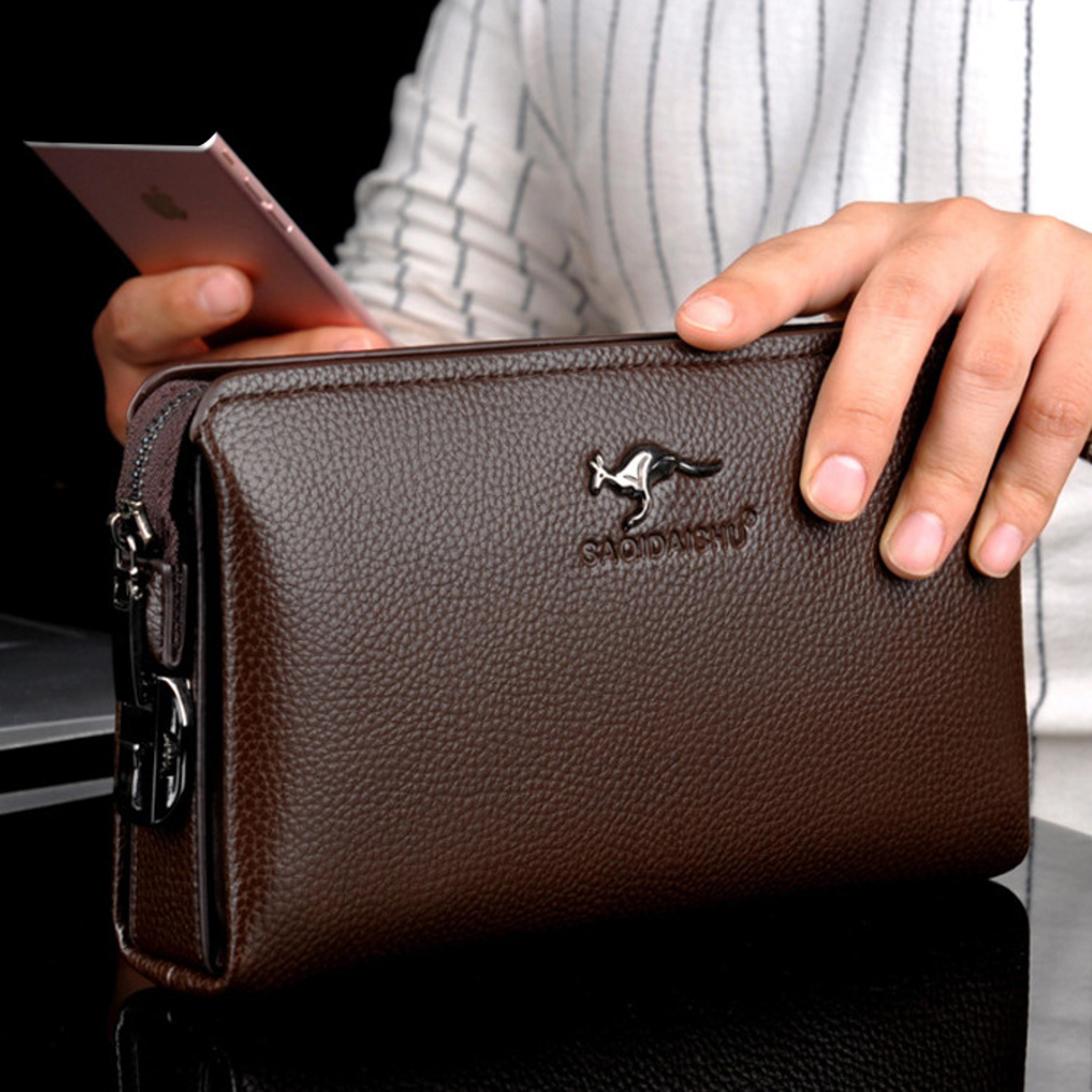 mens high end pu leather long wallet large capacity anti theft clutch wrist bag with multi card slots