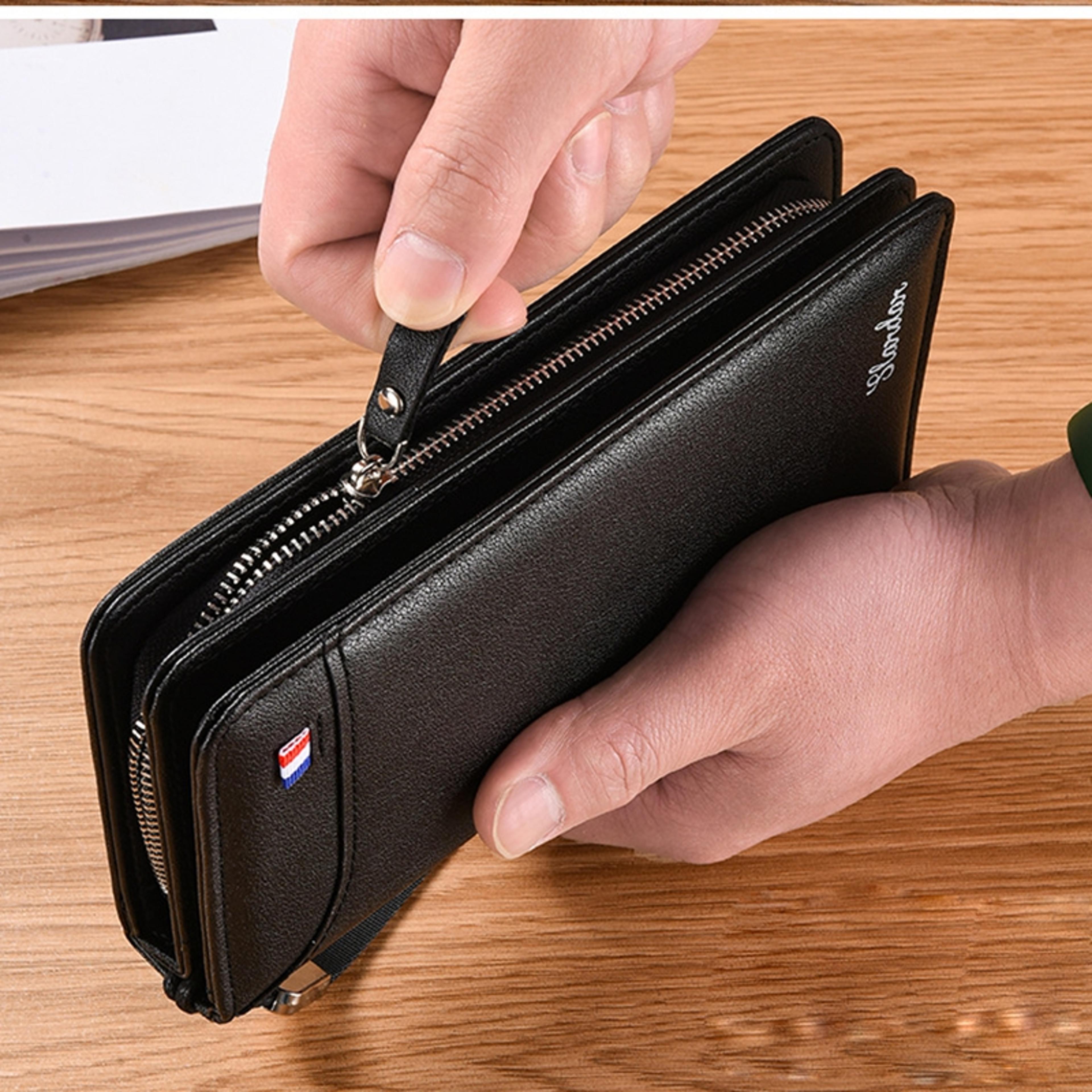 vintage mens business wallet large capacity multi card zipper purse with money clip & phone slot
