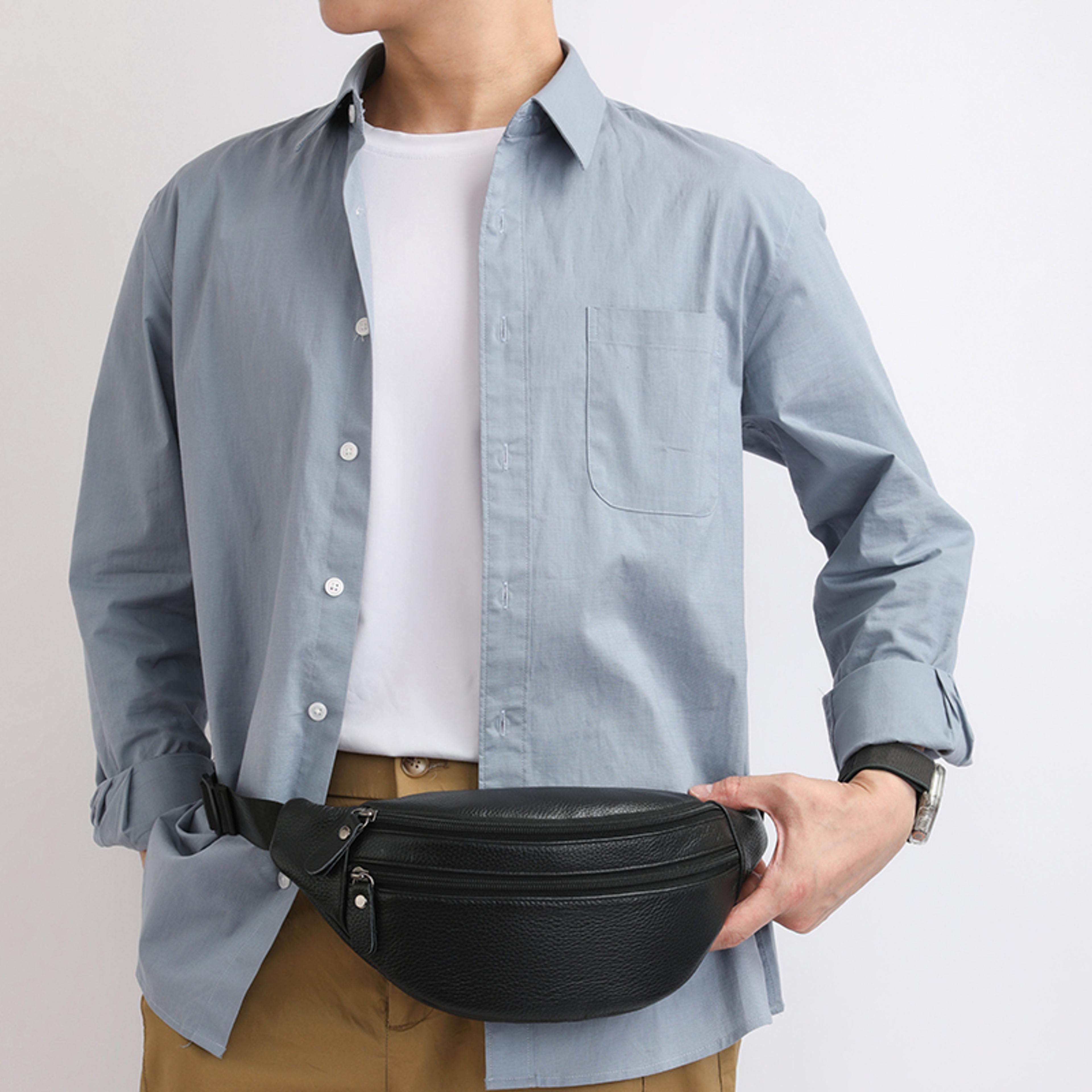 minimalist genuine leather waist bag for men & women vintage crossbody chest pack