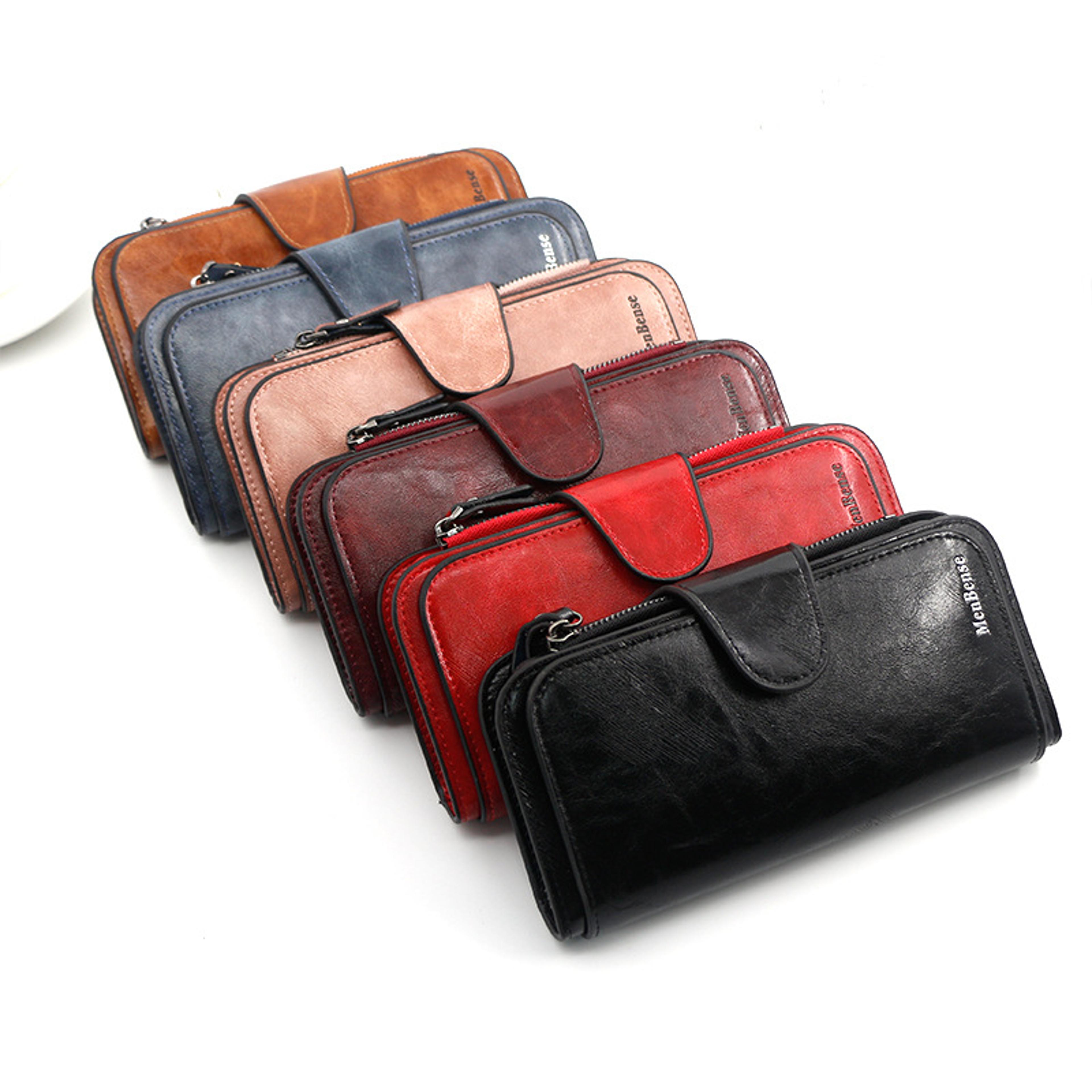 vintage leather women's wallet three fold coin purse & mobile phone holder