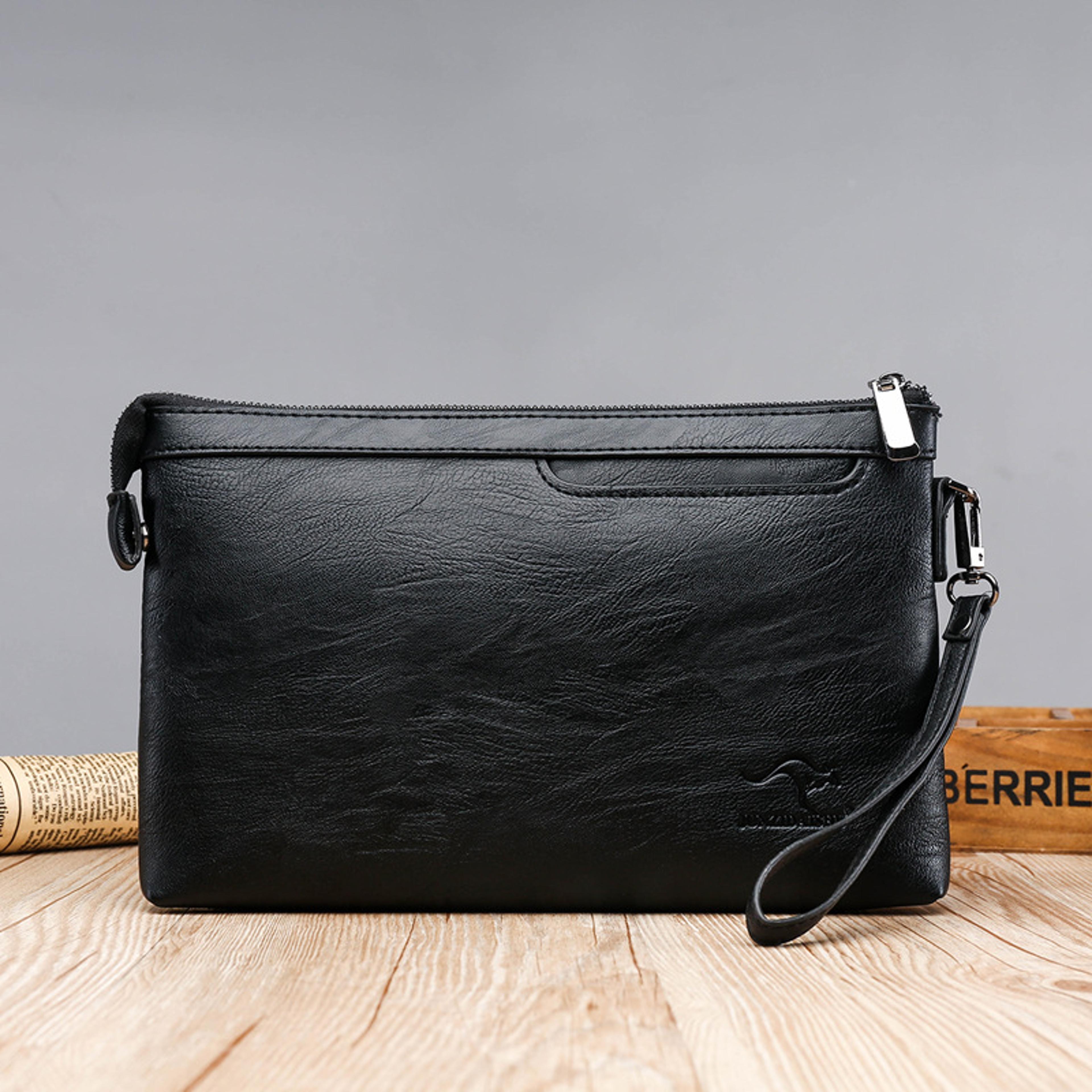 mens business clutch bag premium pu leather wallet with cell phone pocket for travel & casual use