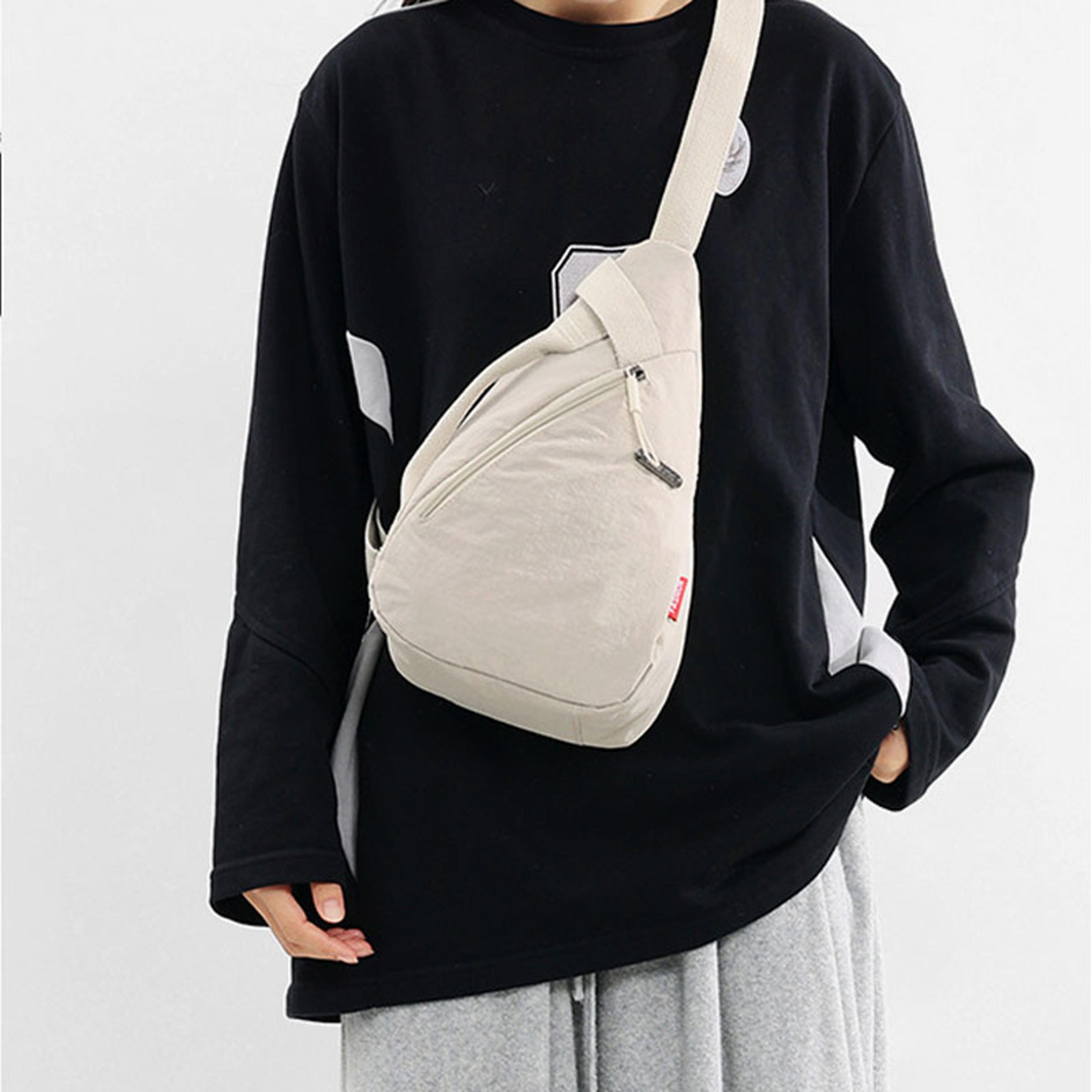 stylish nylon zipper waist pack versatile casual chest bag, soft neutral crossbody design