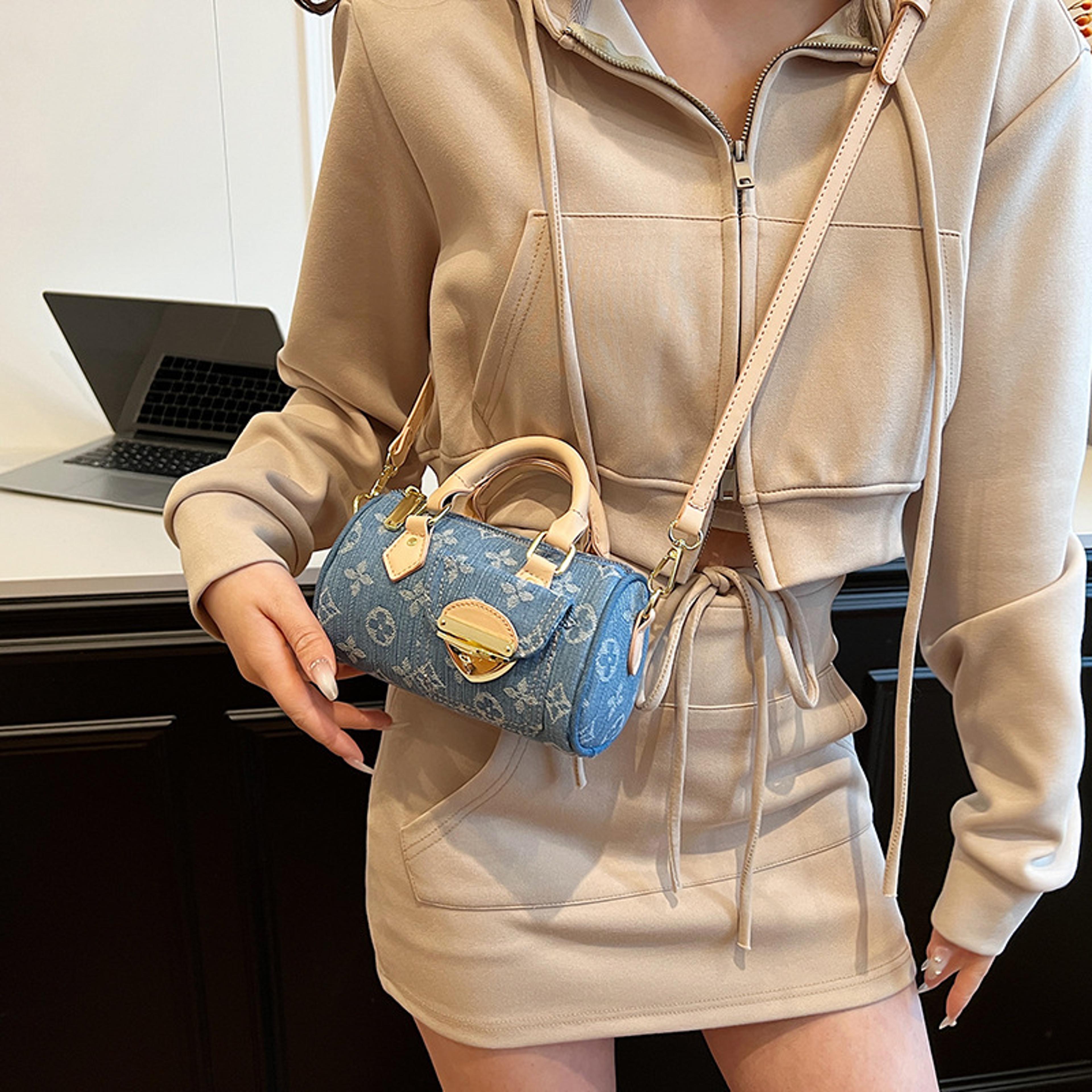 trendy unisex denim crossbody bag fashionable round tote for women multi purpose everyday use