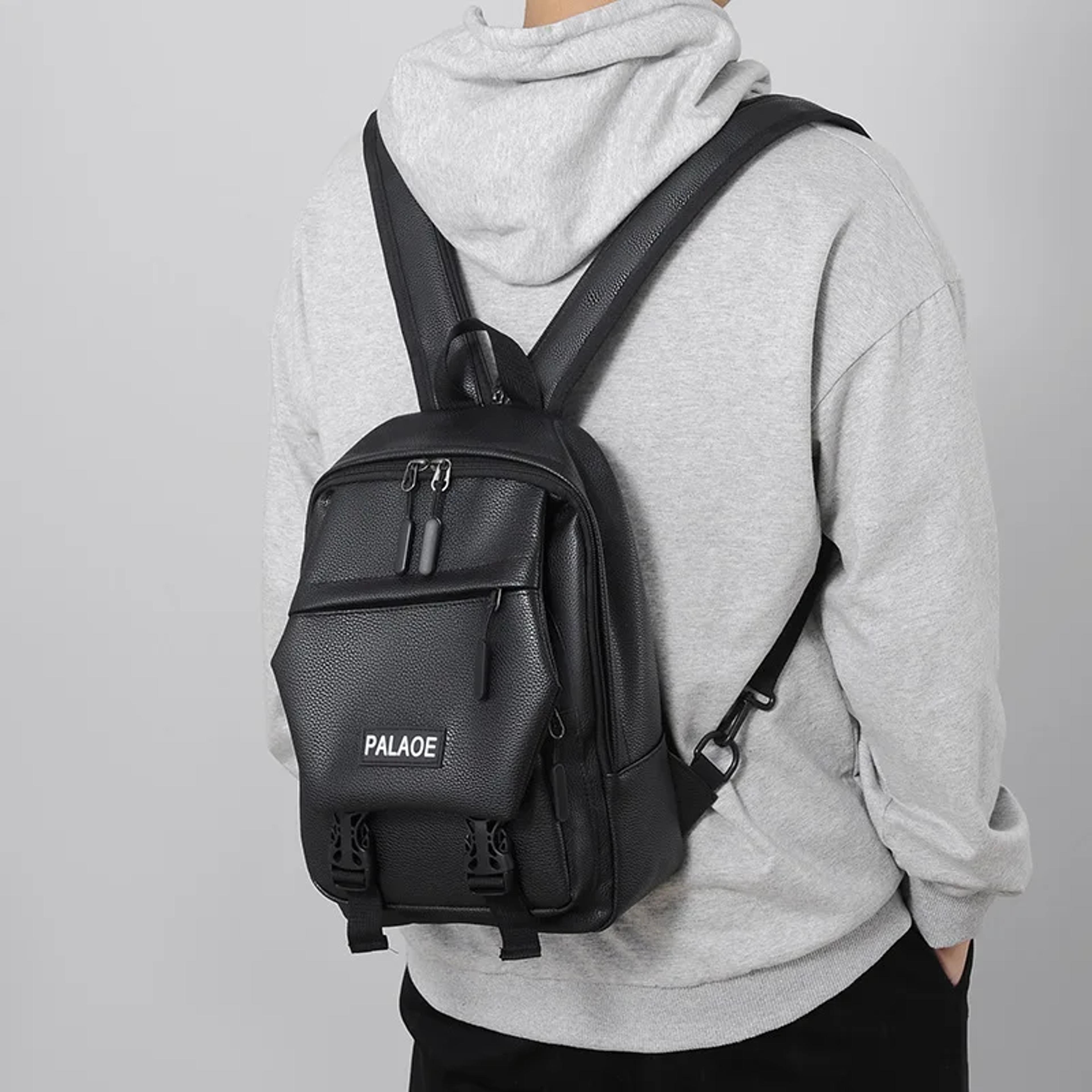 mini leather backpack for men compact pu leather travel chest bag small sling backpack