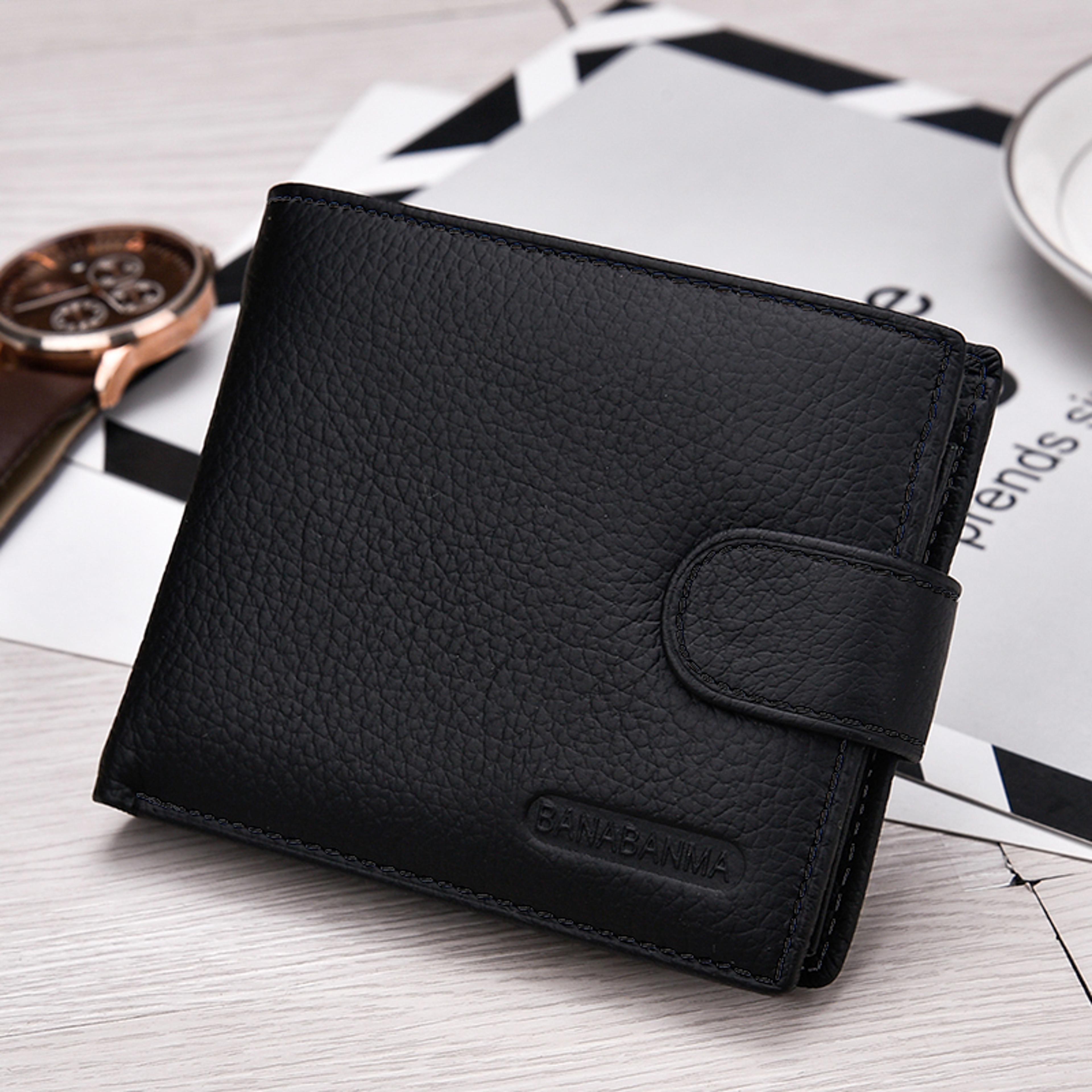 genuine leather mens wallet with money clip & zipper for cards