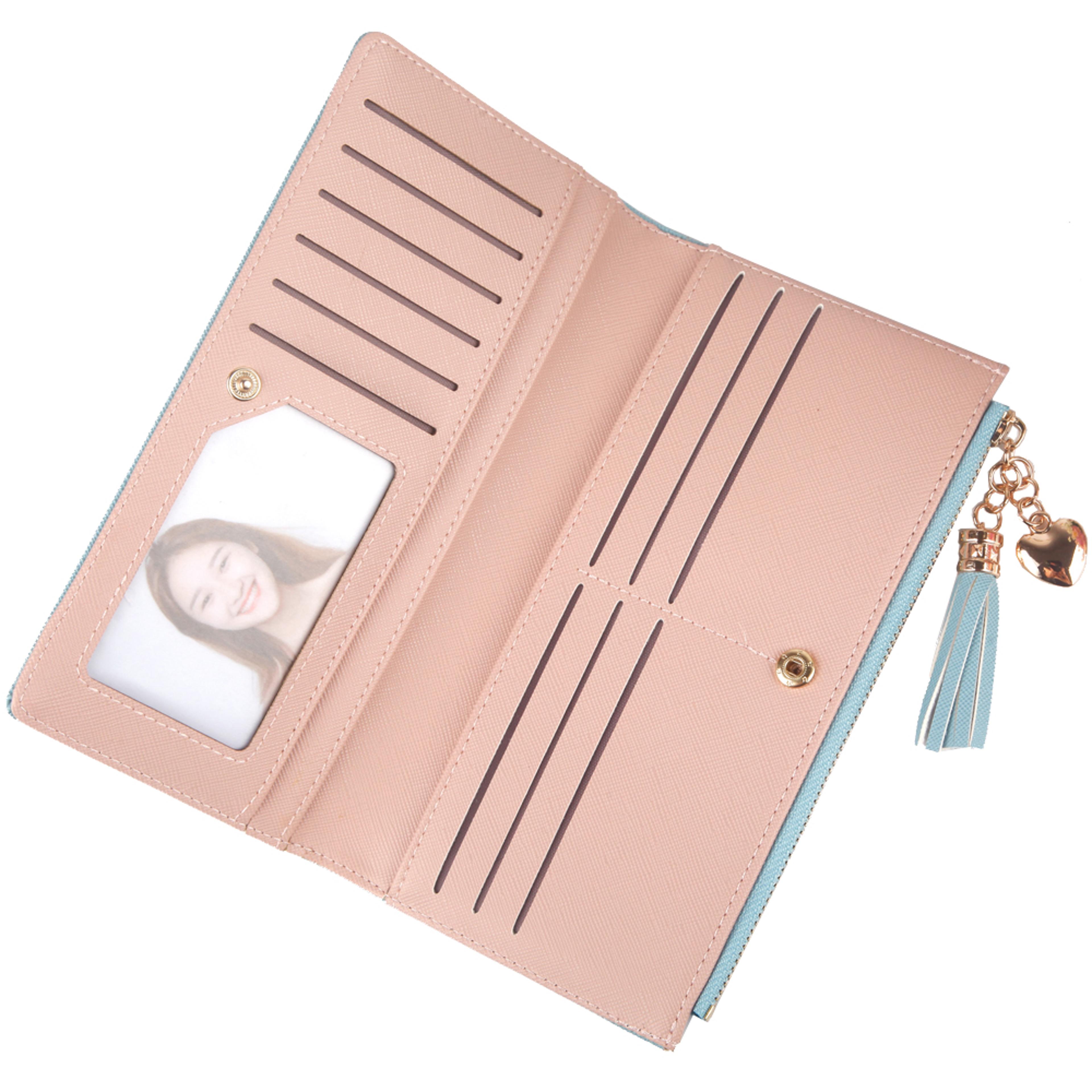 slim leather wallet for women fashion long wallet, card holder with tassel & buckle
