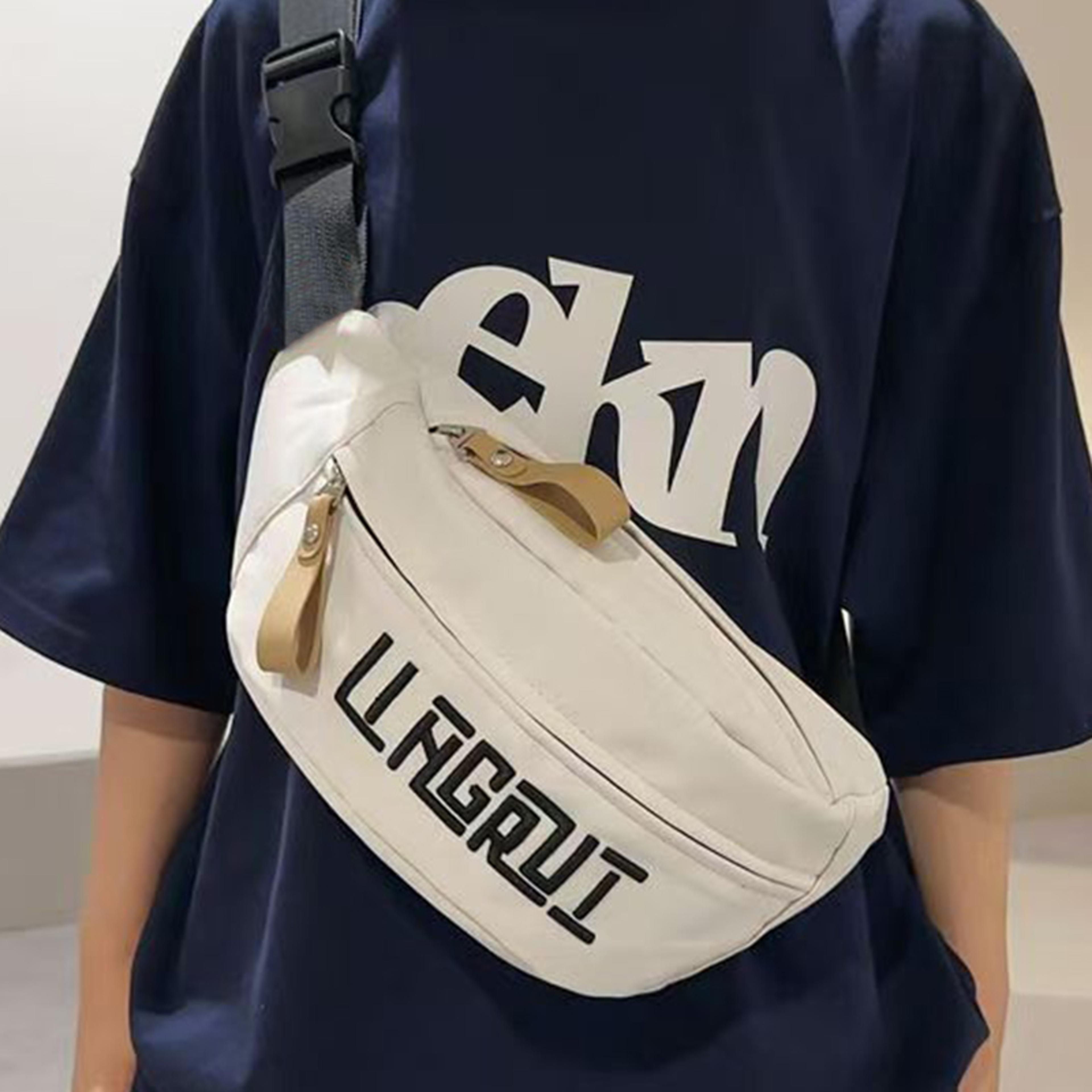 mens & womens nylon chest bags stylish letter print design double zippers ideal for business trips