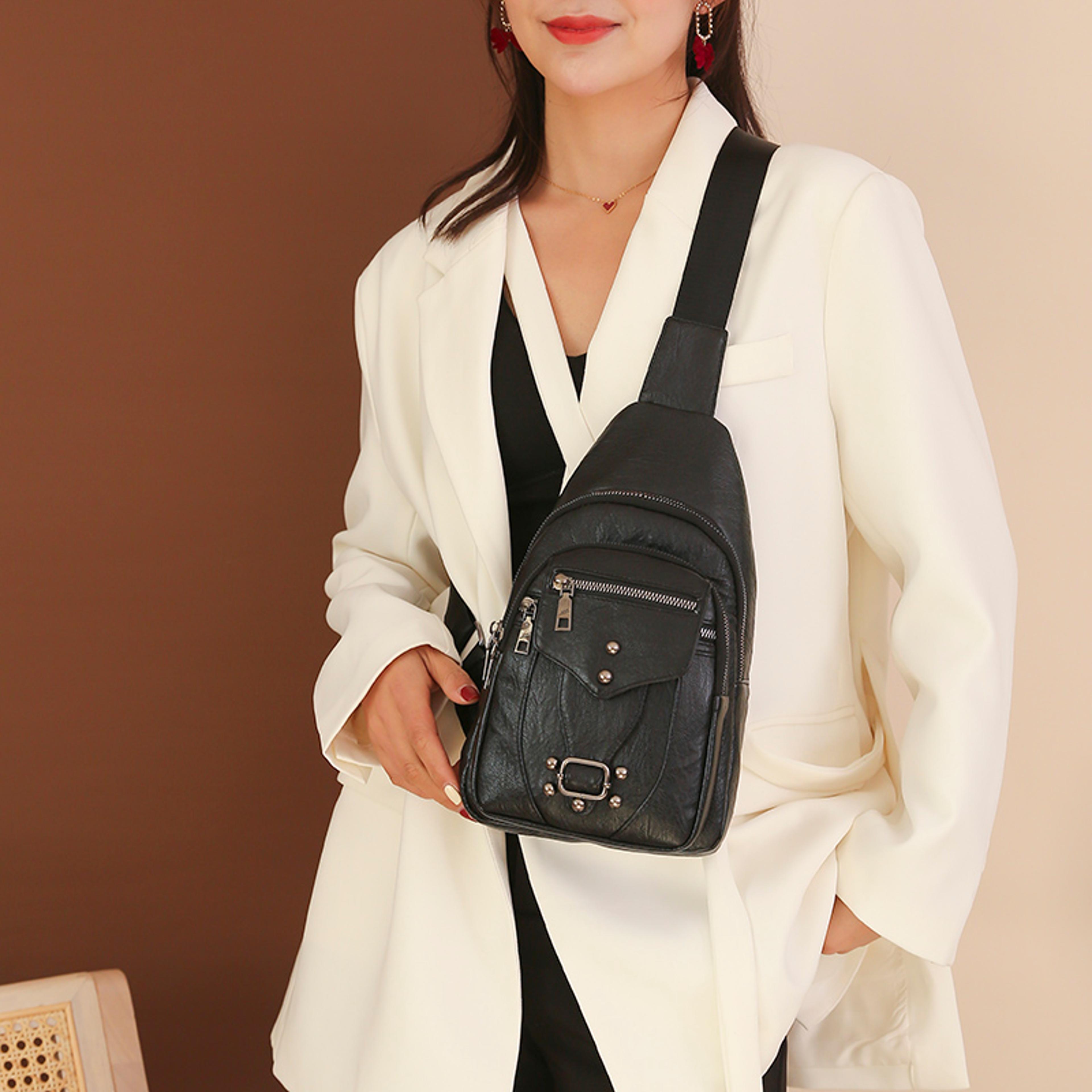 vintage pu leather chest pack womens retro shoulder crossbody bag