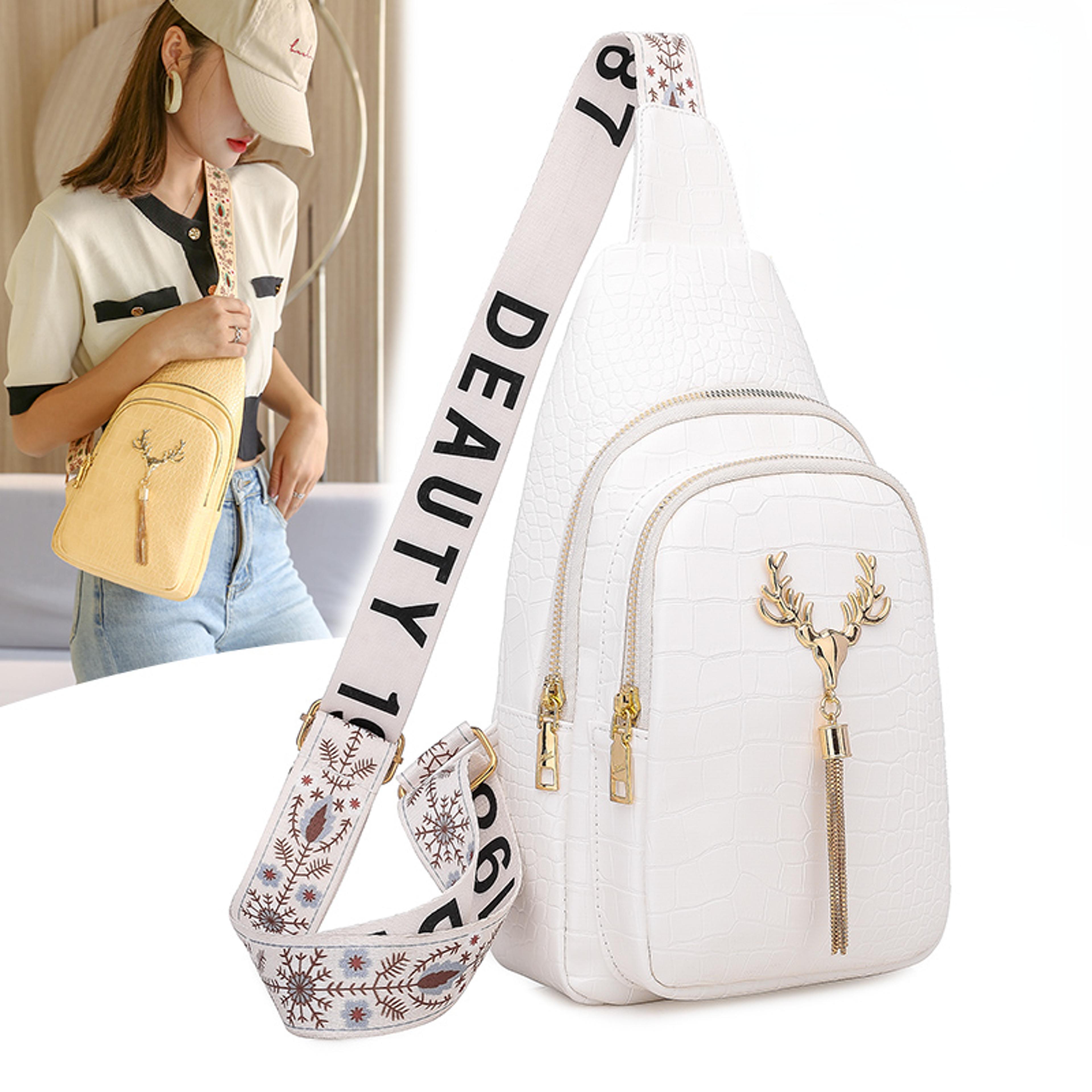 sleek womens pu leather chest bag alligator patterned sling crossbody shoulder bag