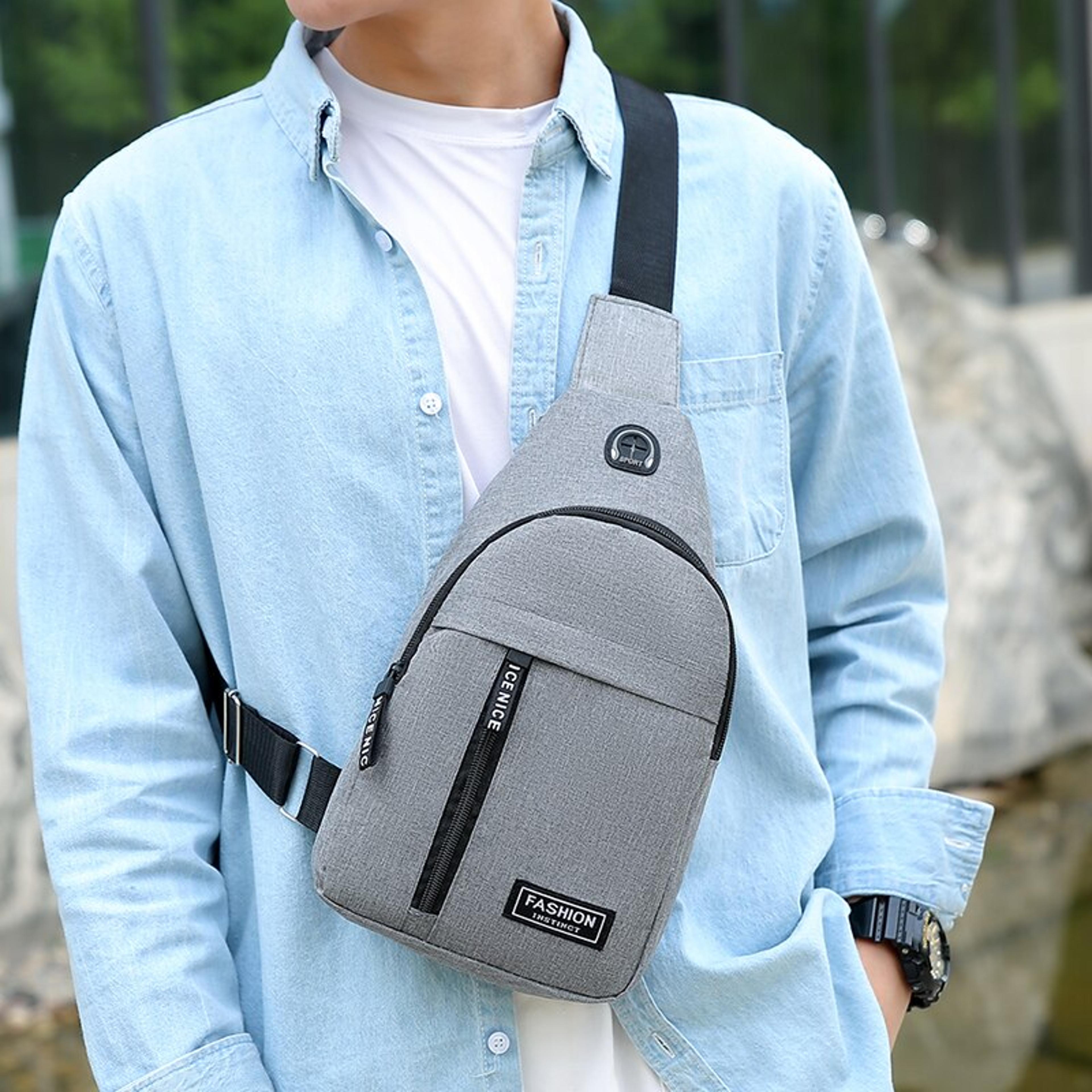 fashionable mens solid color chest bag casual one shoulder crossbody bag