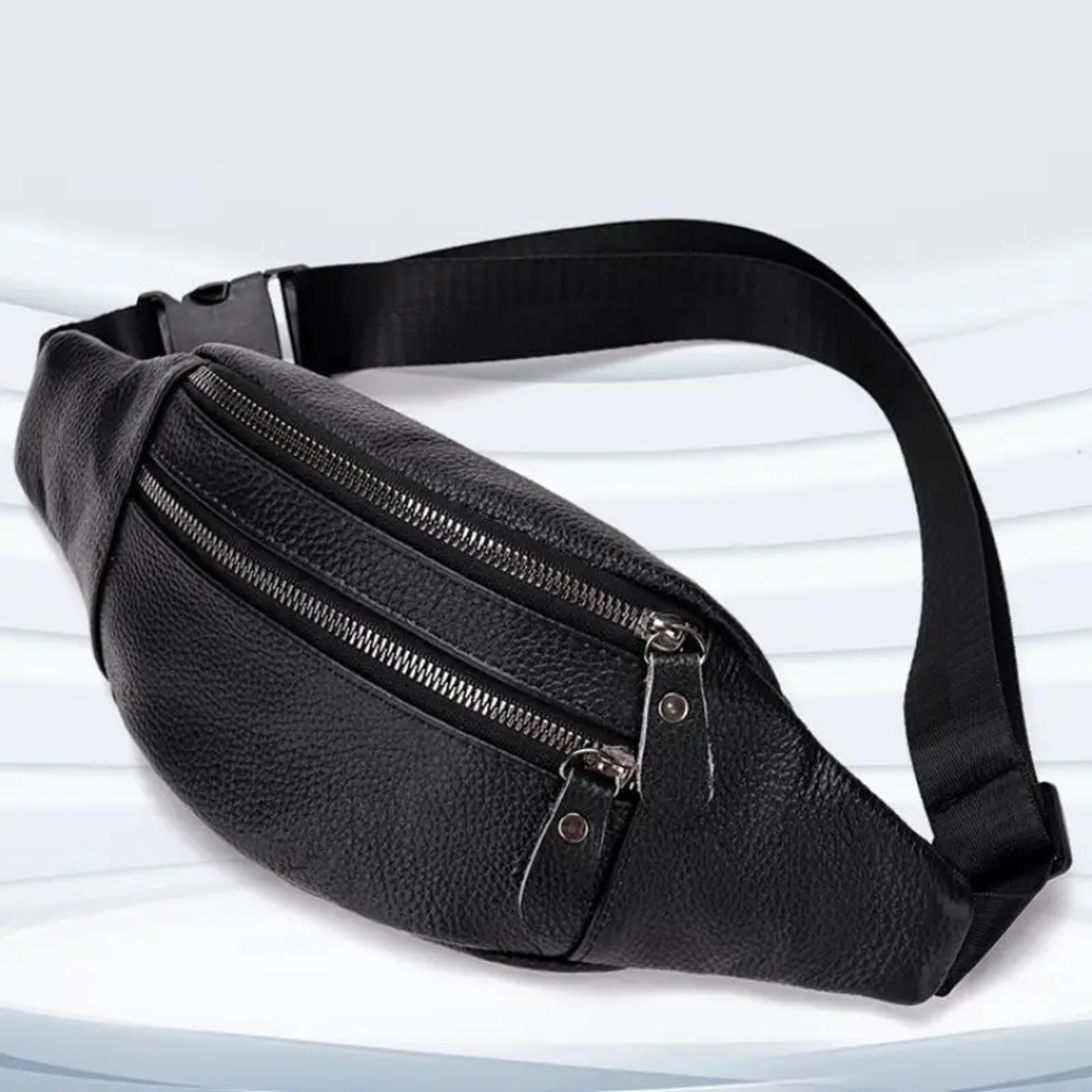 mens genuine leather crossbody sling bag stylish cowhide chest bag with double zipper for daily commute & travel