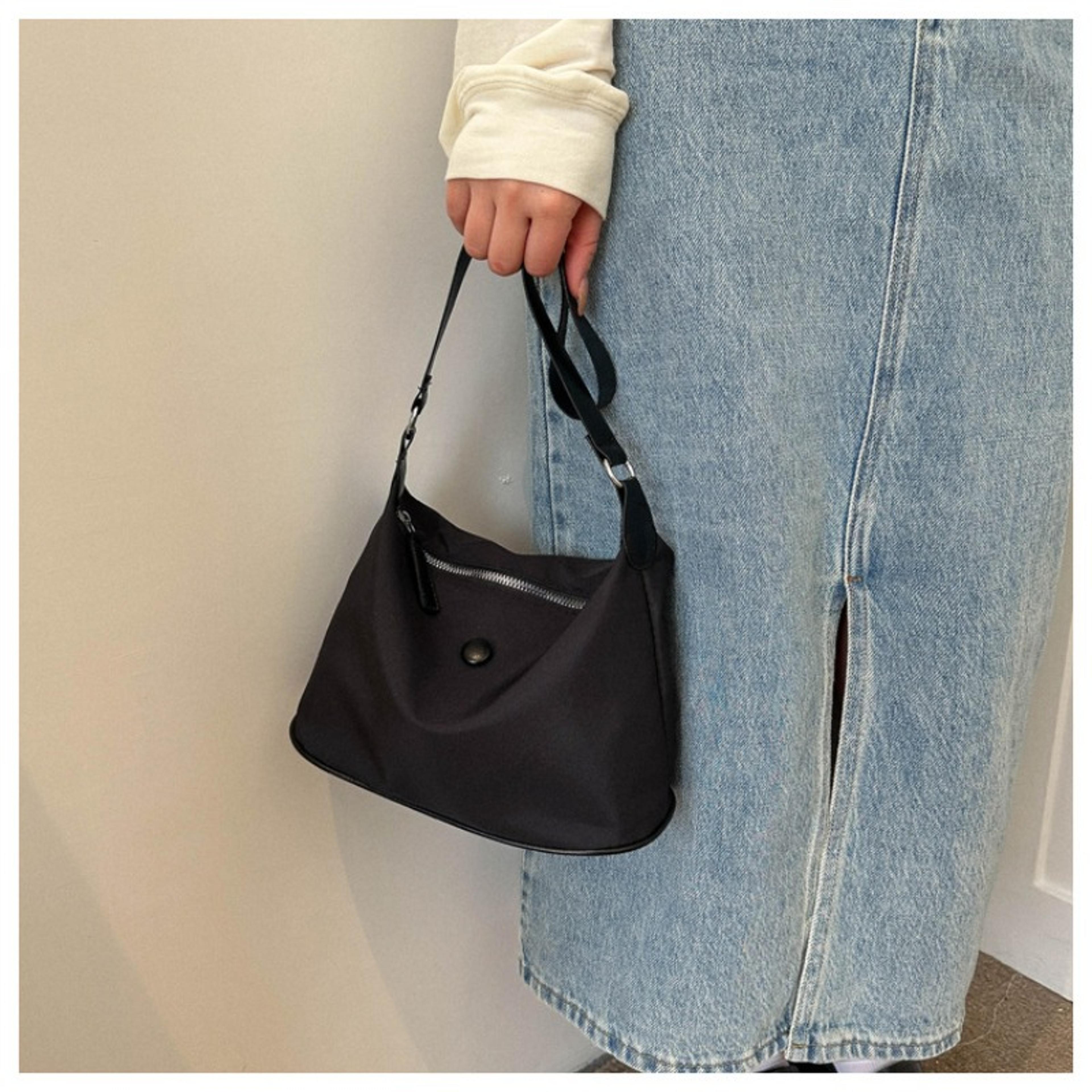 solid color nylon tote bag lightweight & versatile shoulder handbag for everyday use