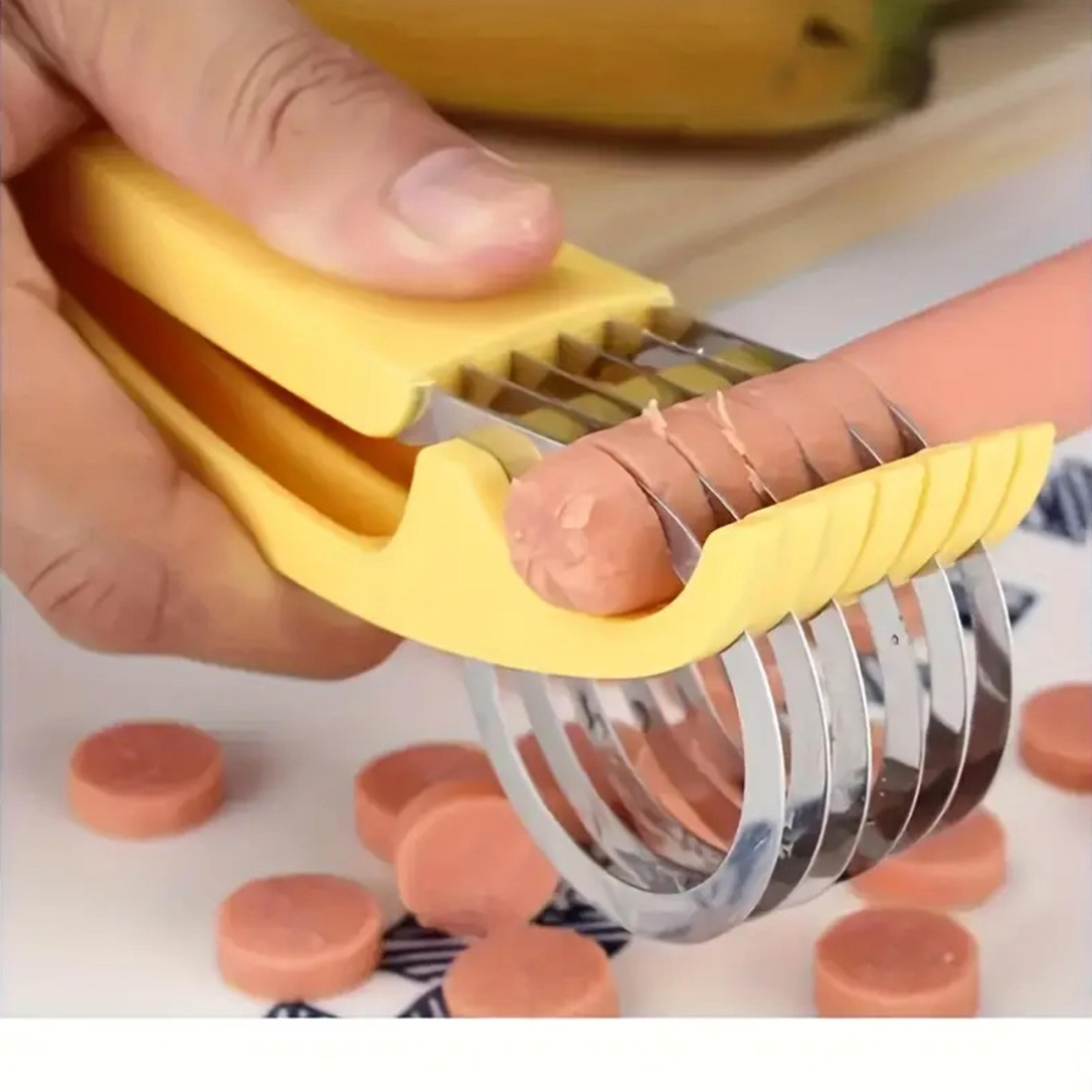 stainless steel manual slicer easy-to-use food safe round blade for bananas cucumbers & more