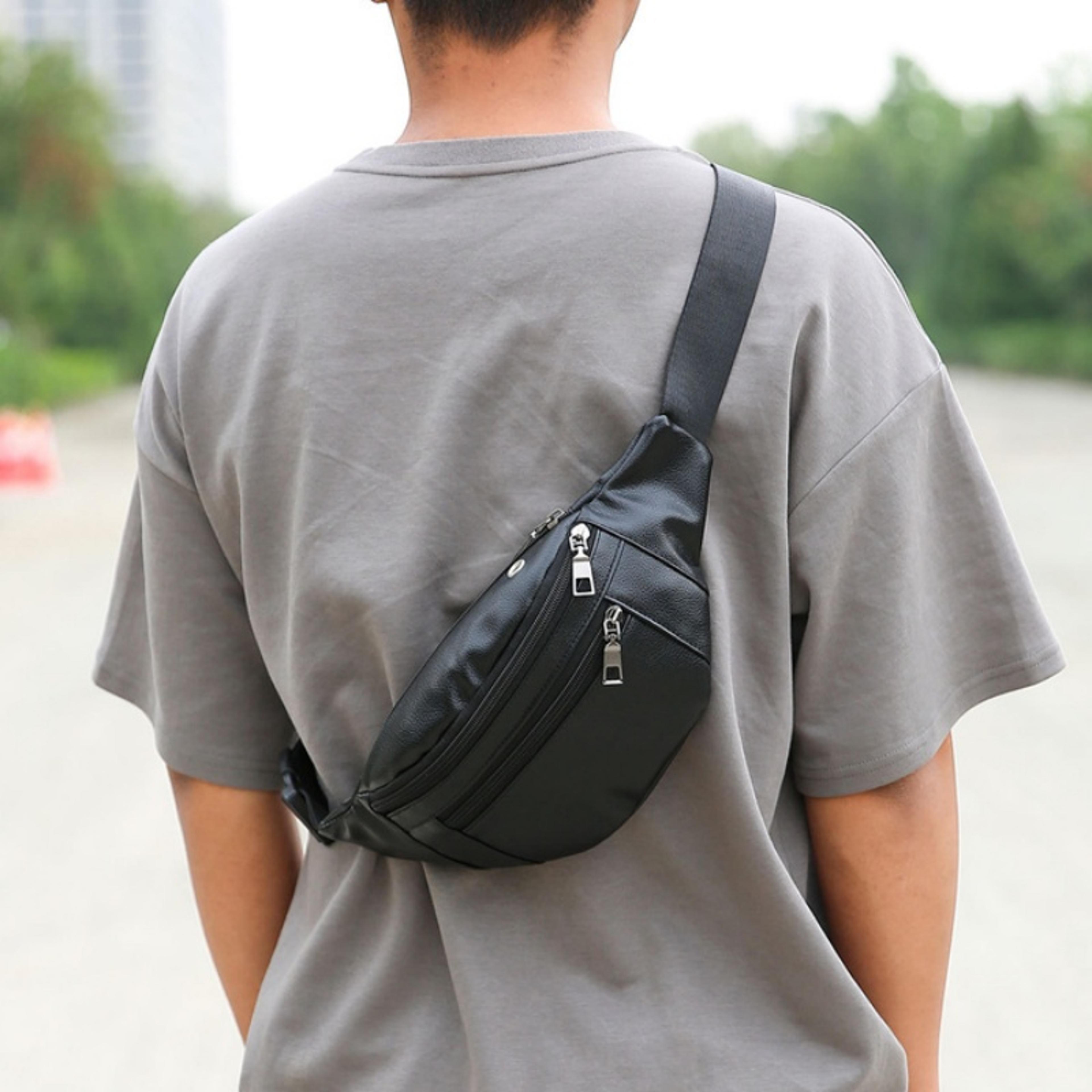 fashionable pu leather mens chest pack shoulder bag small crossbody messenger bag