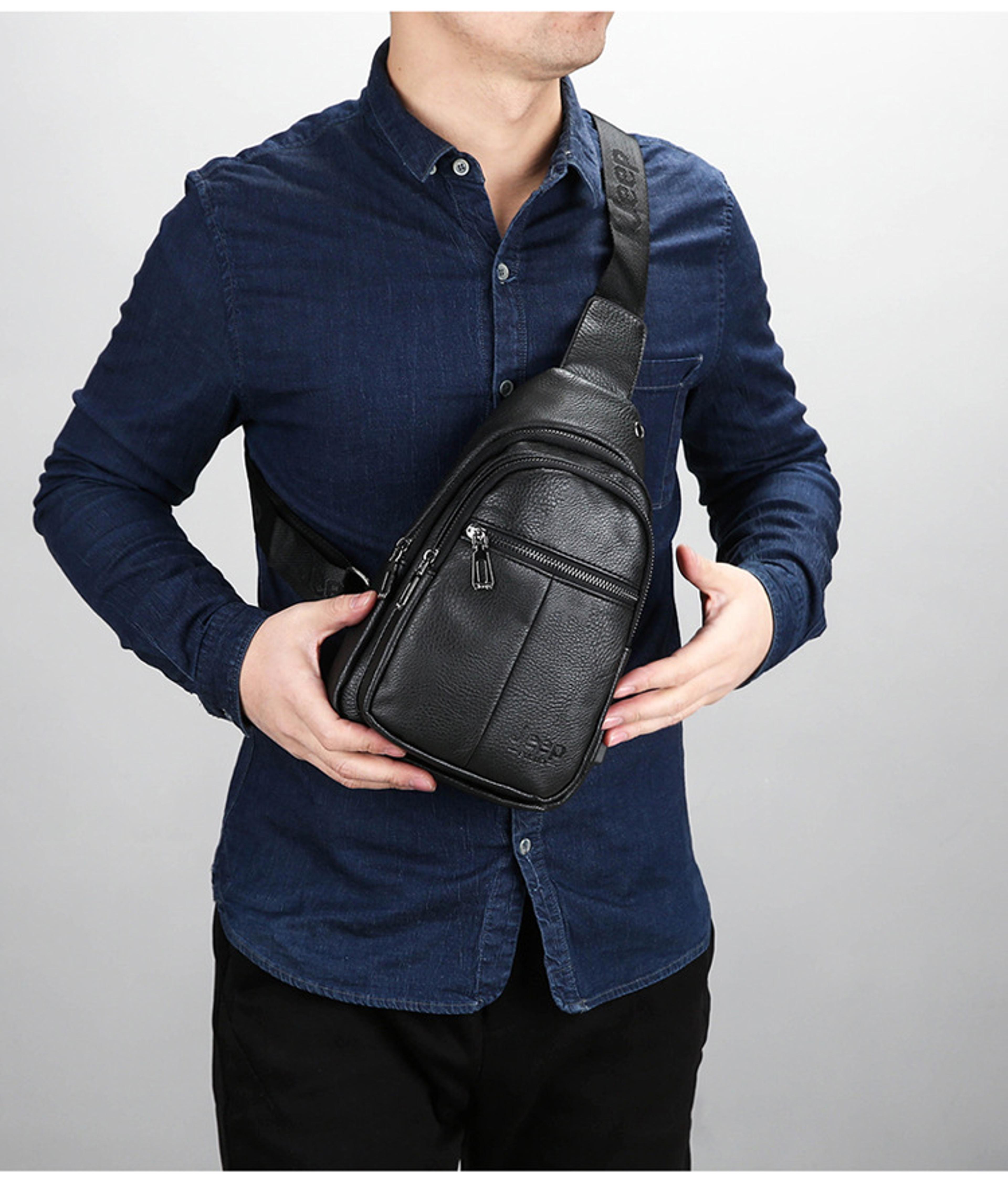 vintage mens leather crossbody messenger bag with usb charging big capacity chest pack