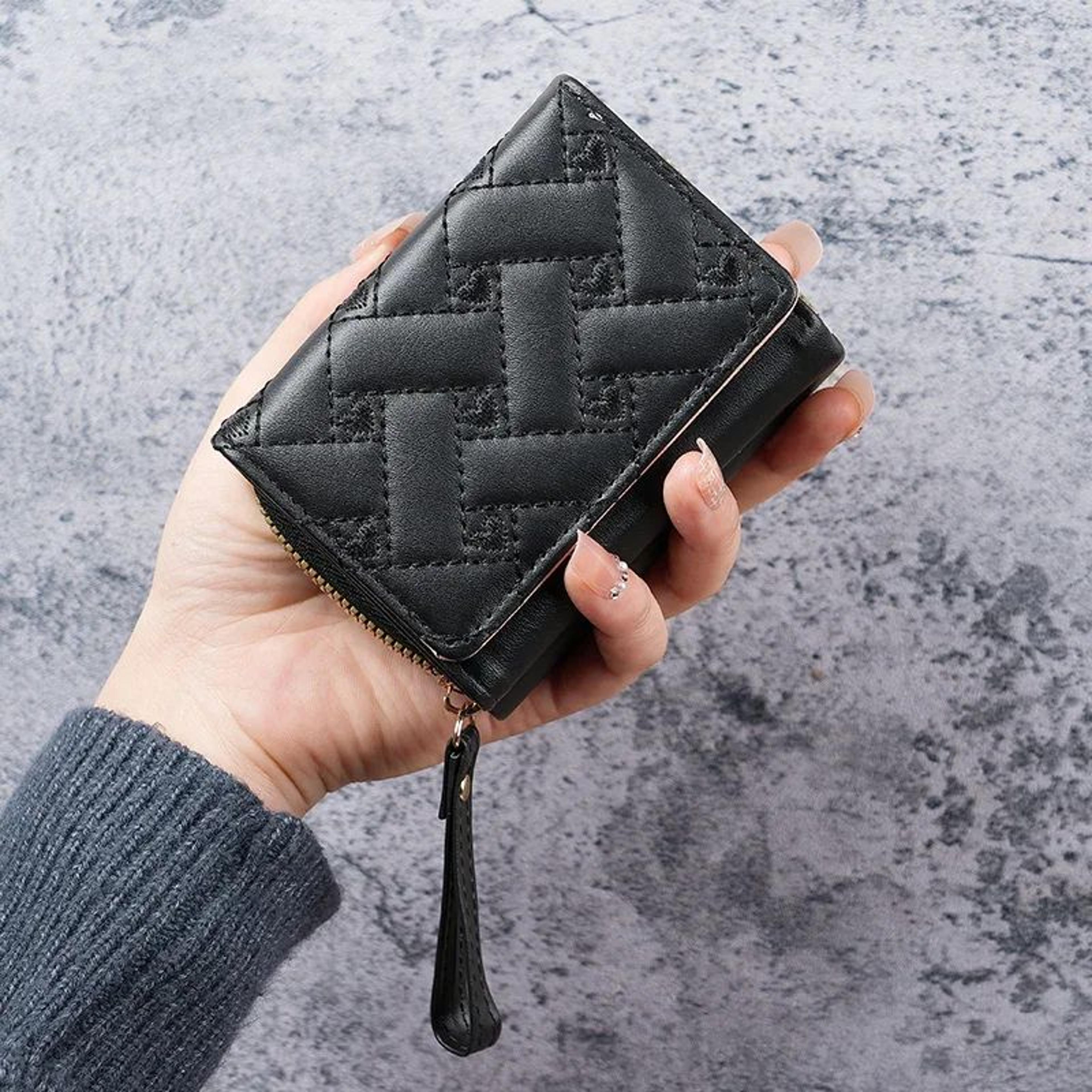 womens embroidered love design short wallet pu thin multi-card holder, compact clip card bag