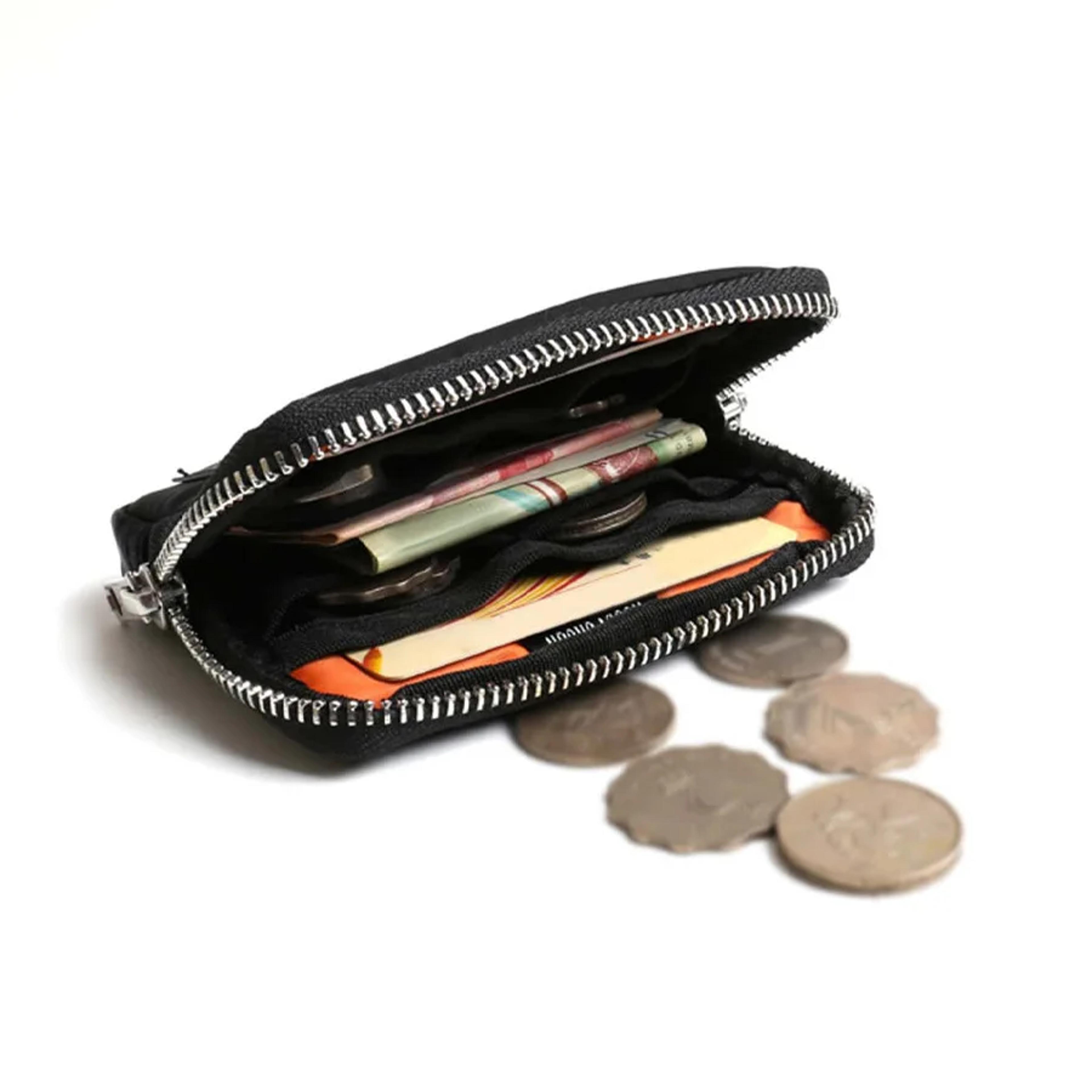 slim travel card wallet organizer with earbuds case and zipper coin pocket