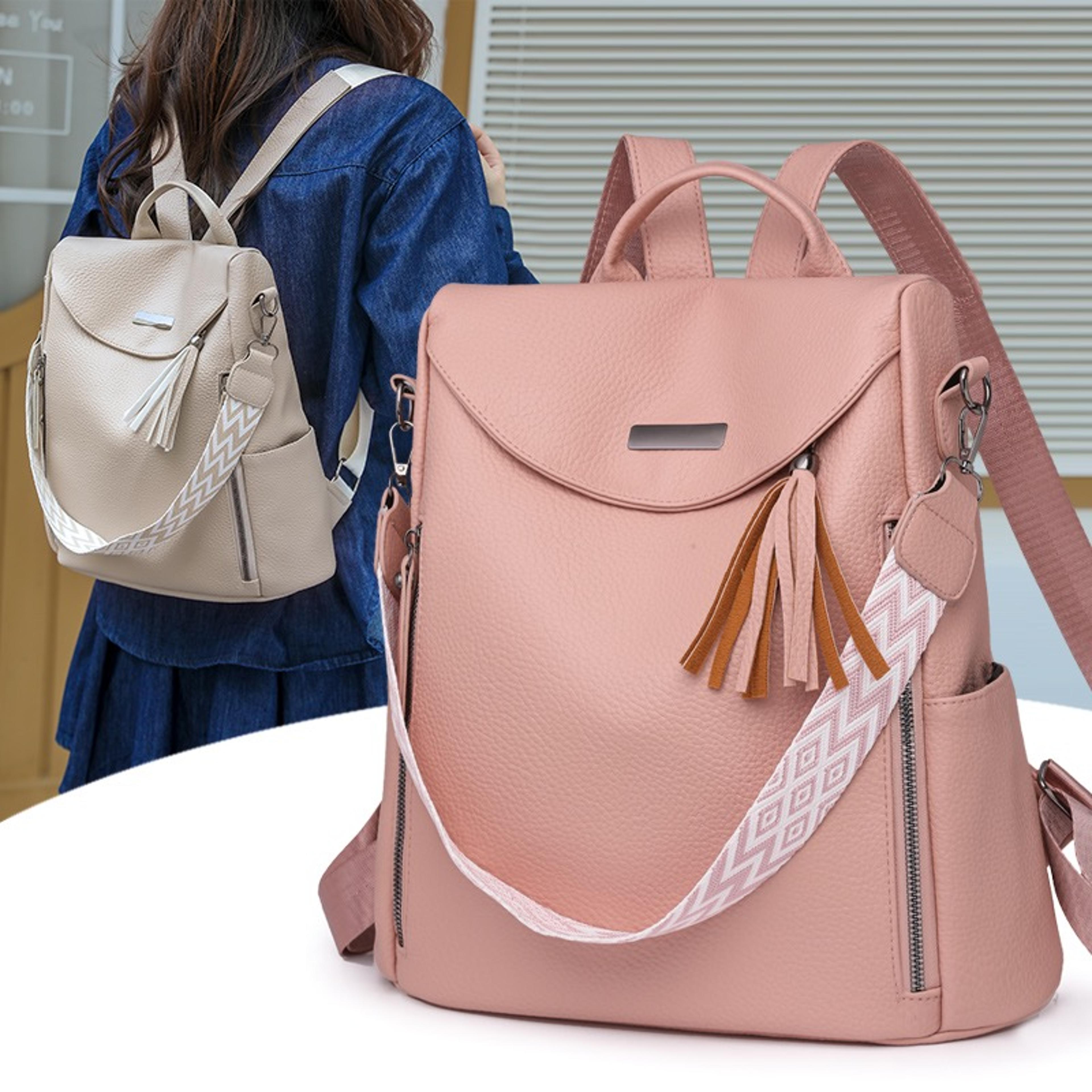 elegant anti theft women leather backpack purse large capacity travel bag