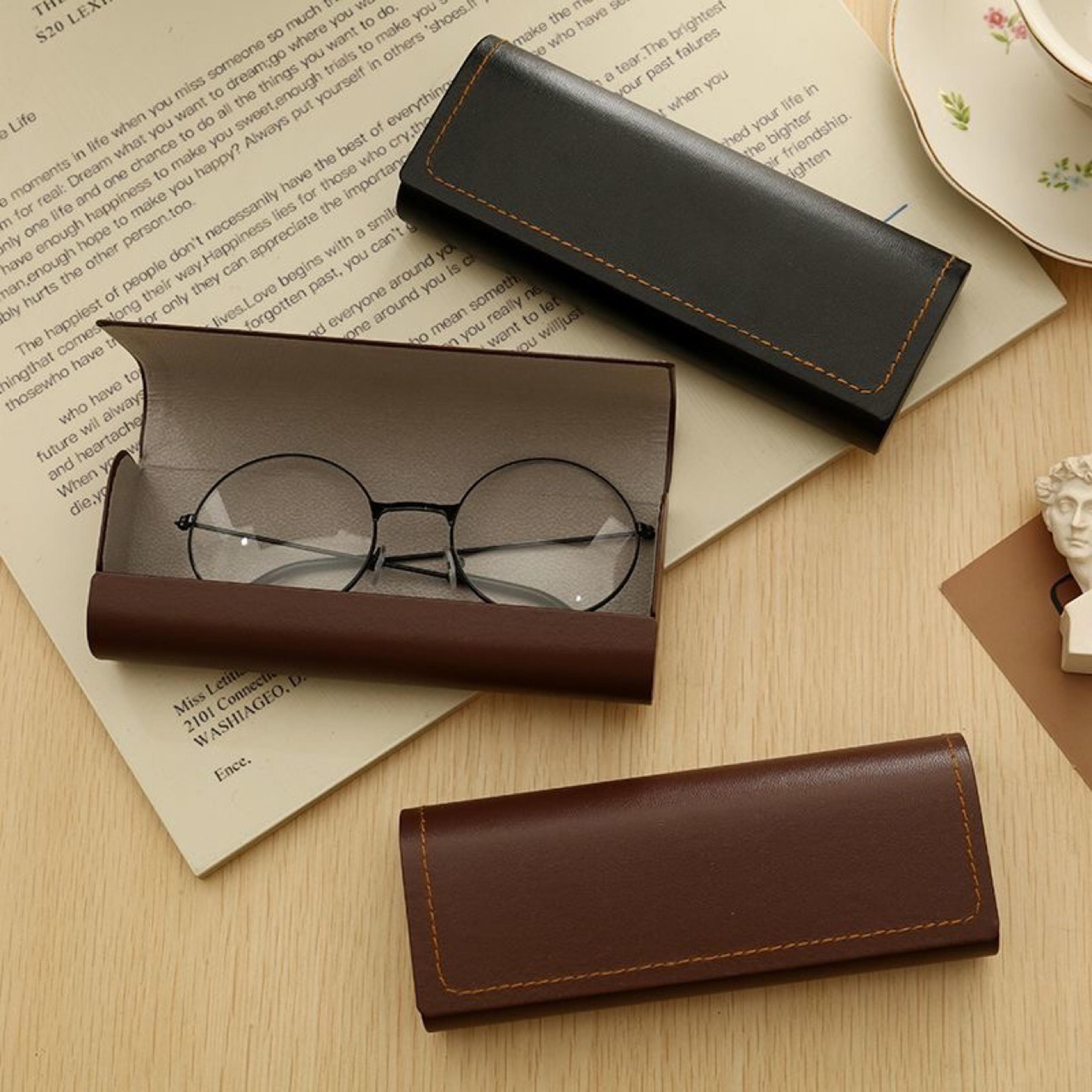 retro pu leather glasses case lightweight hard sunglasses storage & portable protective eyewear case