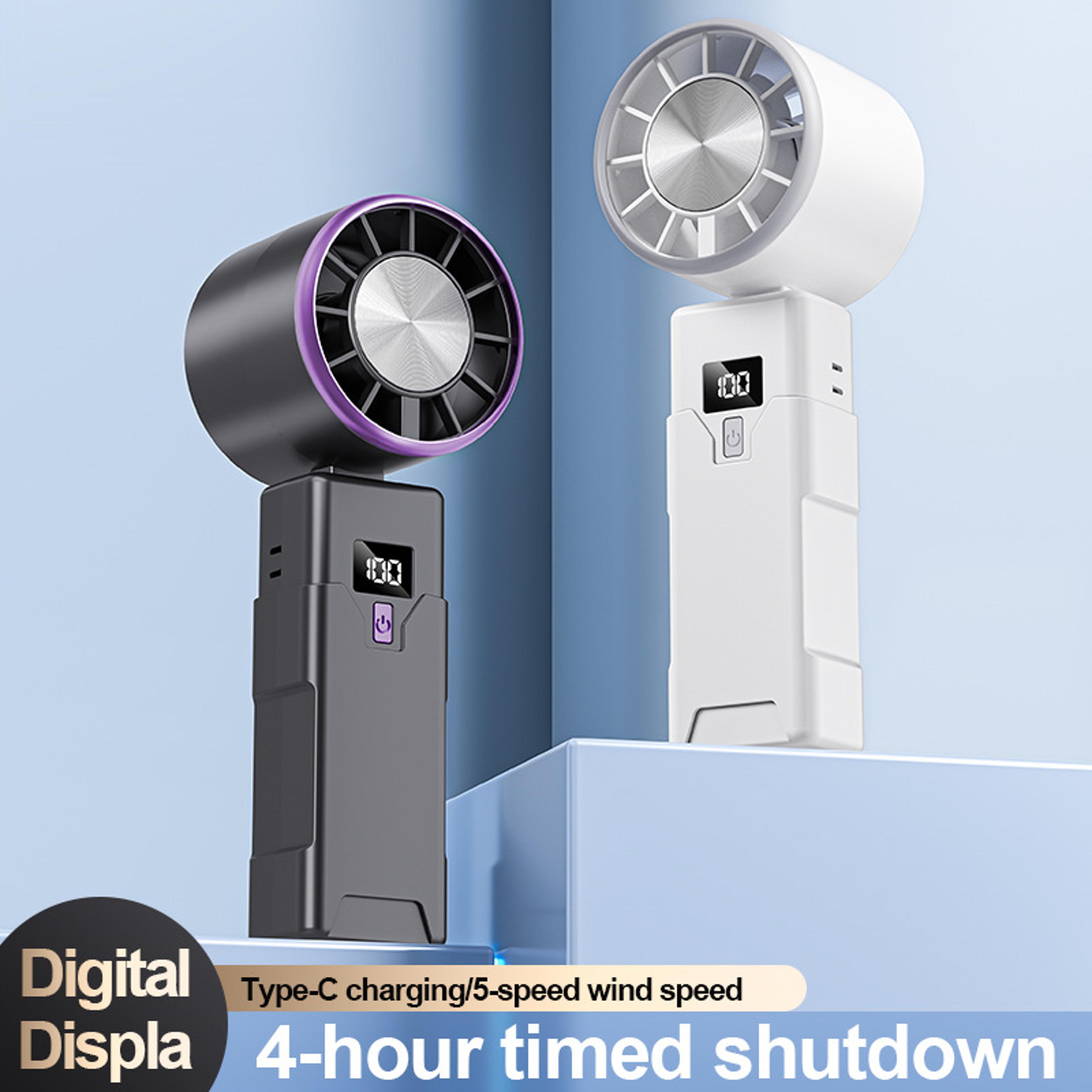 turbo handheld fan with digital display usb rechargeable foldable & portable neck hanging mini fan