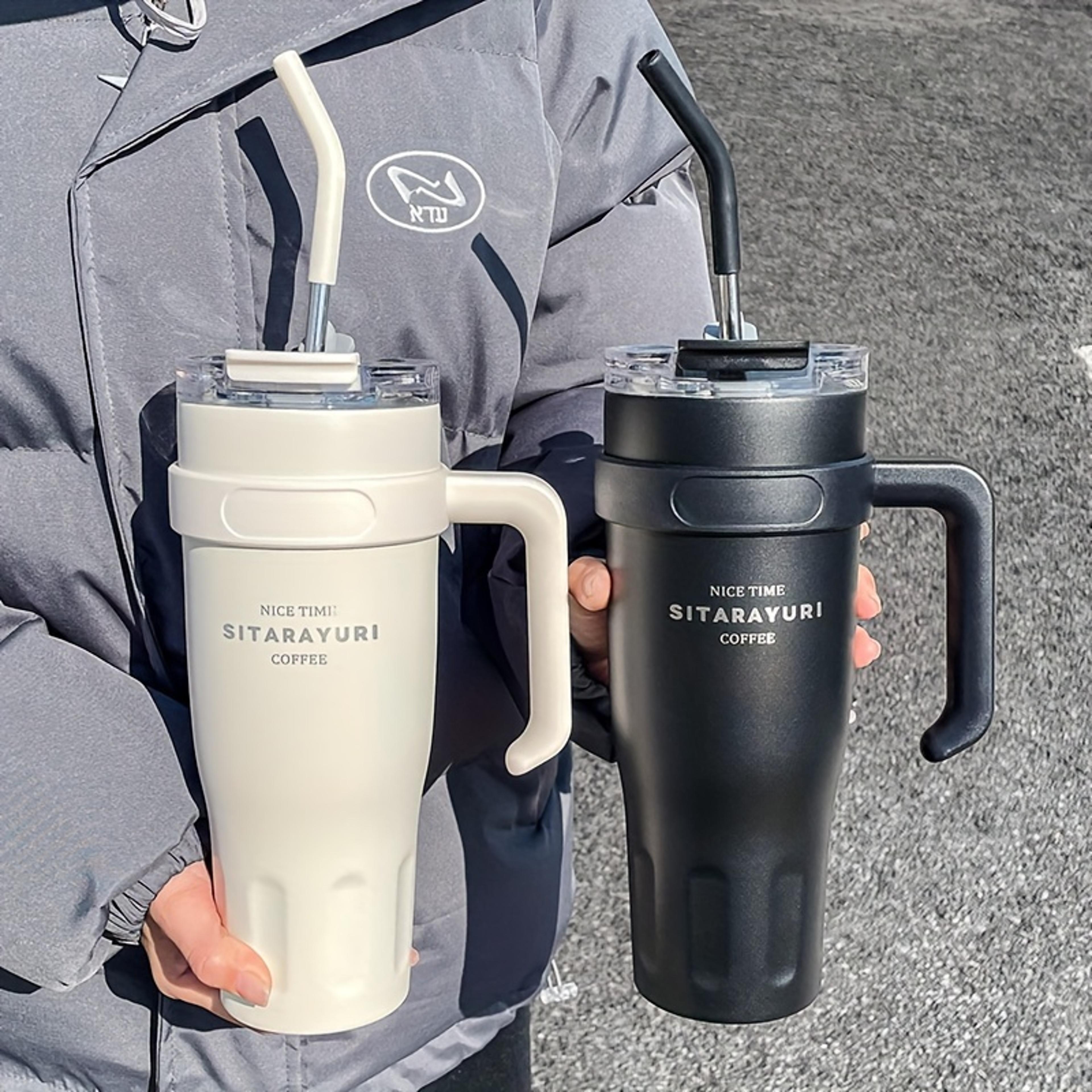 large capacity stainless steel water cup for vehicles and office use with straw ice dispenser design