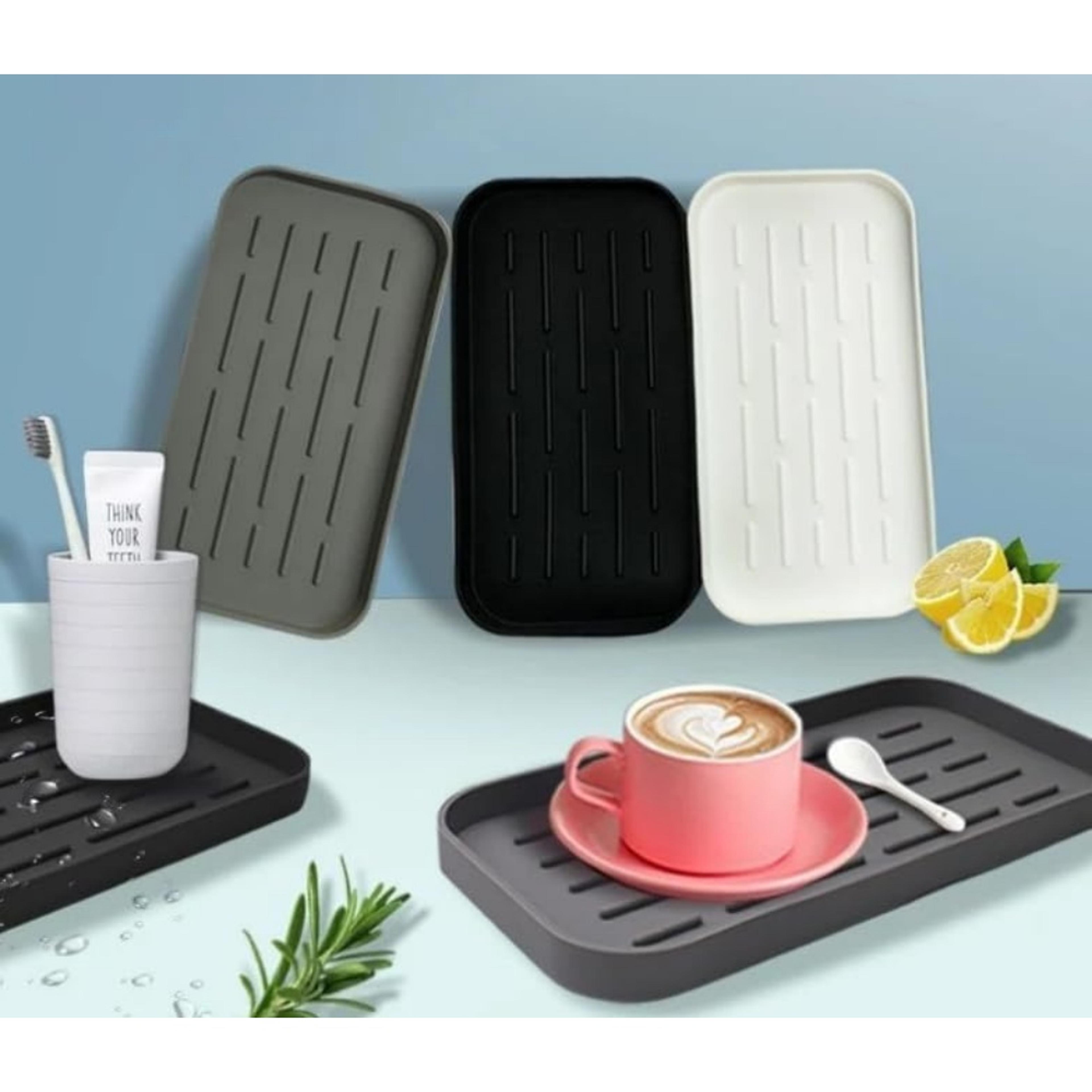 silicone drain tray sink organizer for kitchen and bathroom countertop storage