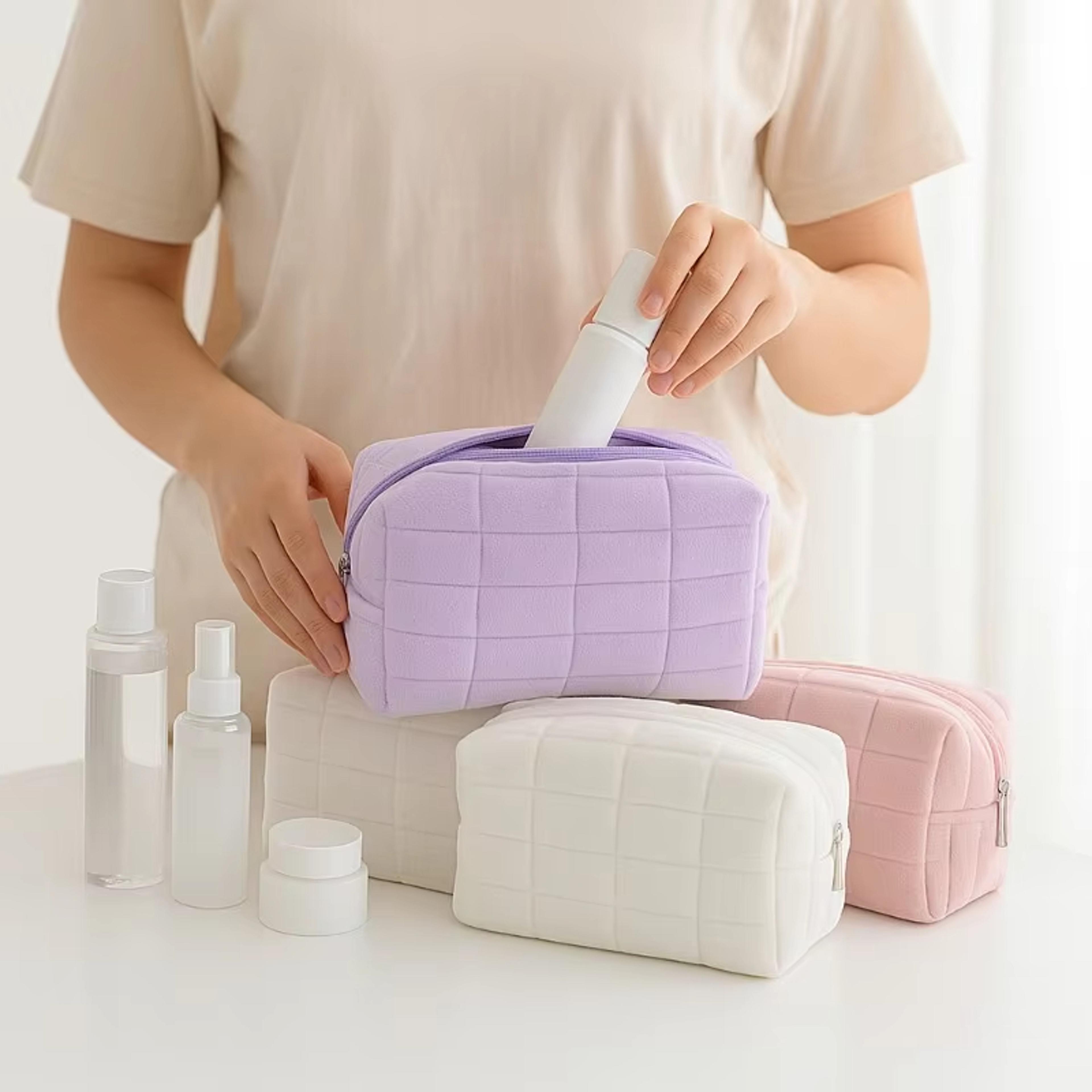 portable makeup organizer cute soft plush cosmetic bag travel pouch with zipper ideal toiletry storage for women