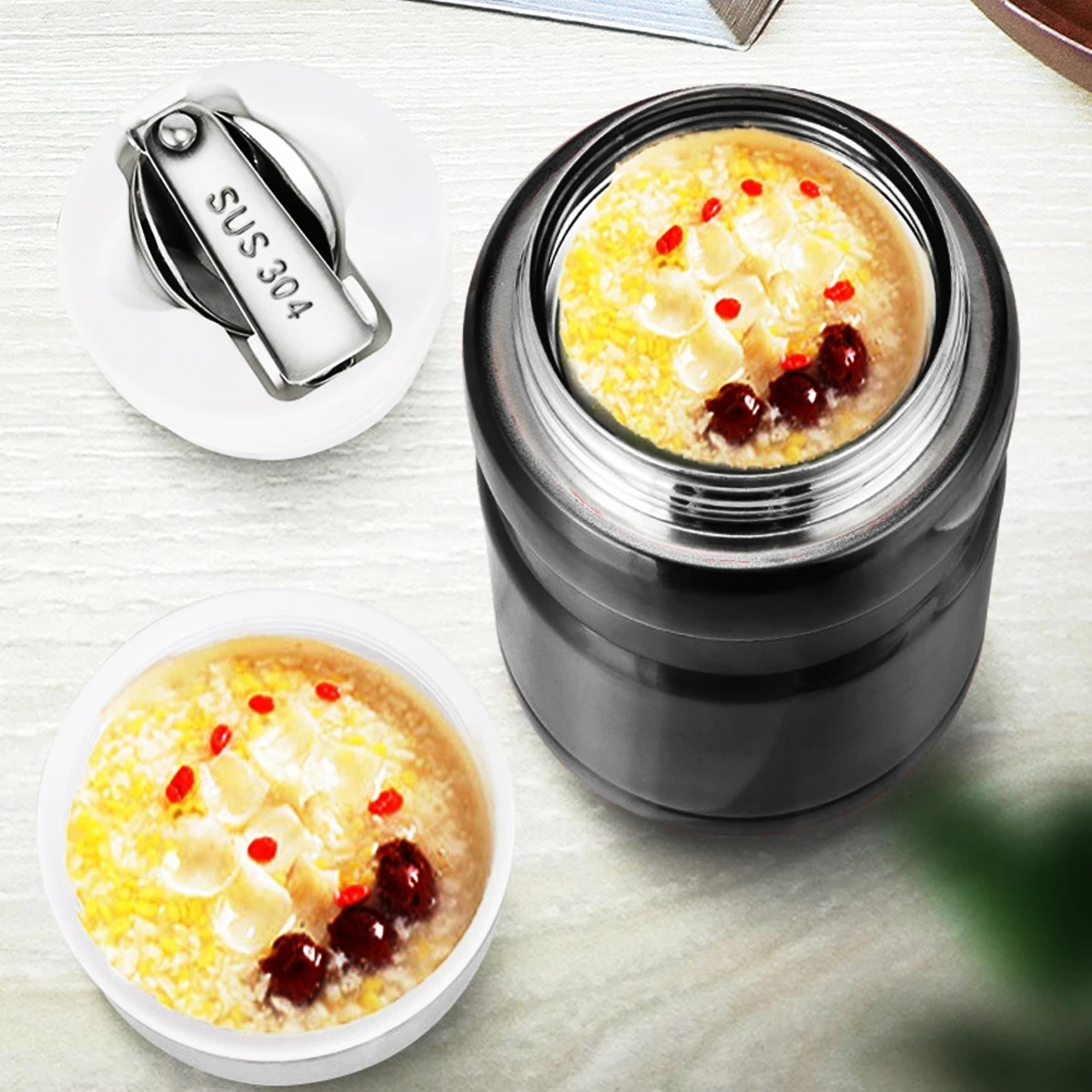 insulated stainless steel lunch thermos jar large capacity food flask with spoon hot cold food storage
