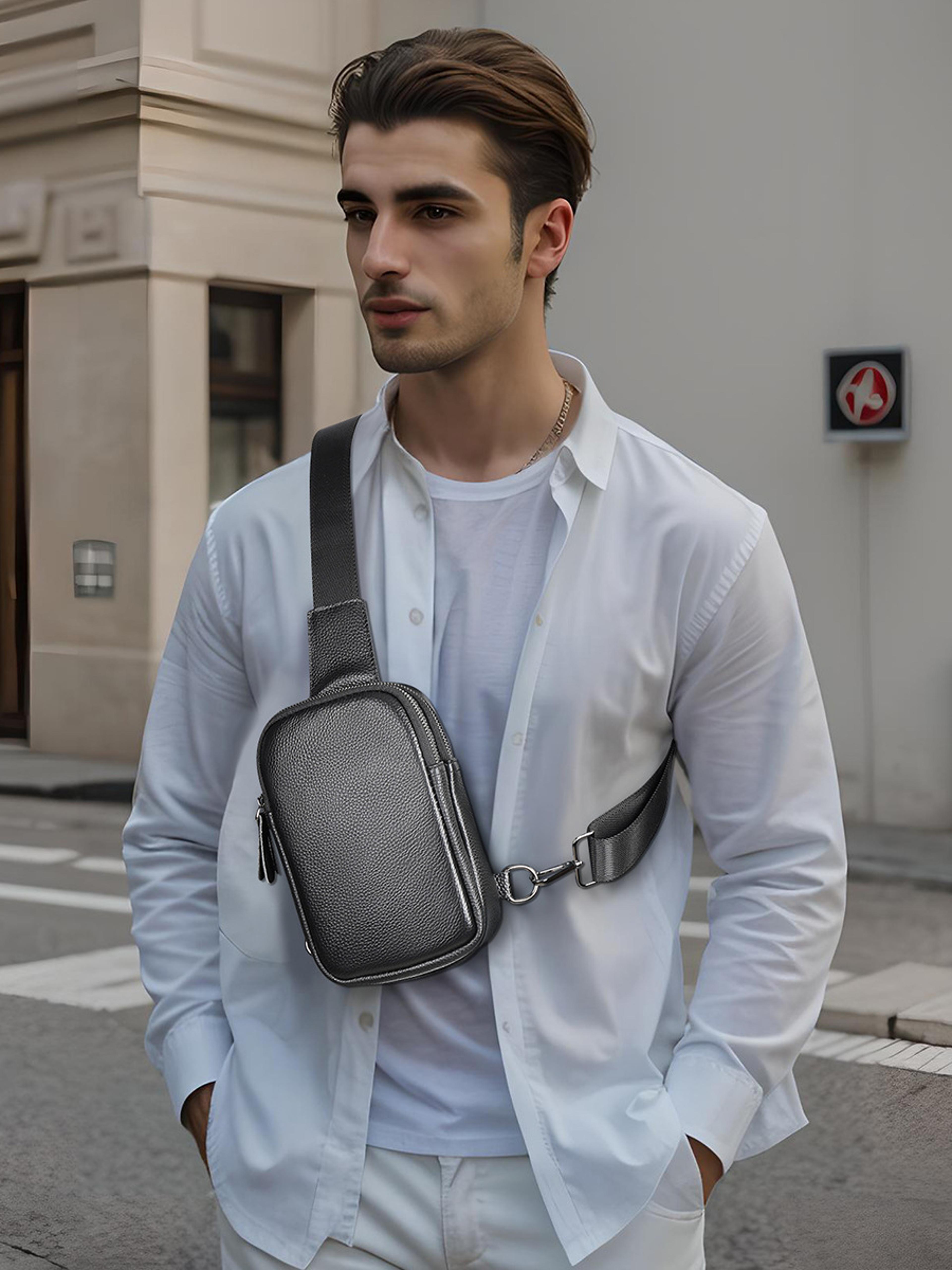 gemini said genuine leather crossbody chest bag large capacity mens sling shoulder pack