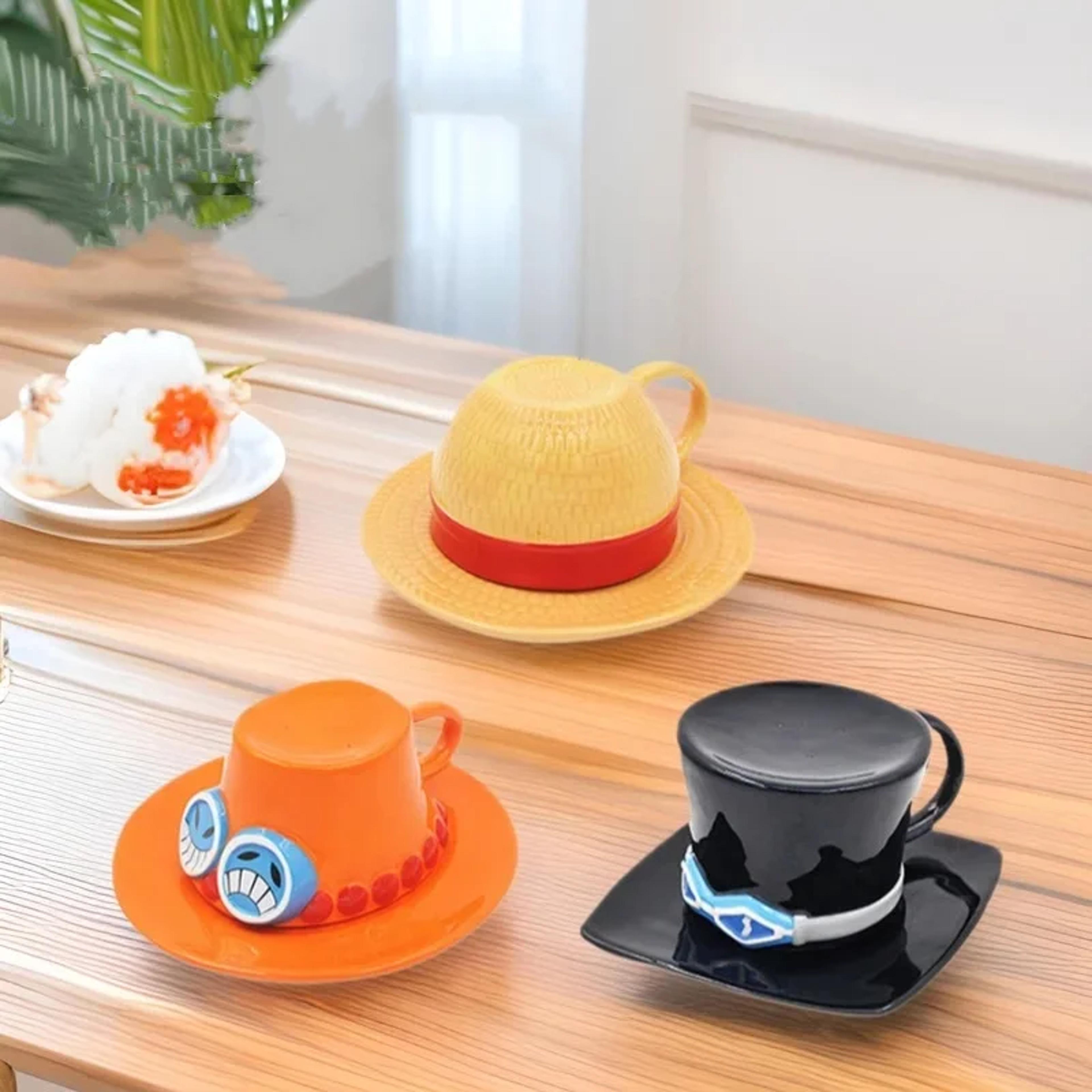 one piece hat shaped ceramic mug with saucer for anime fans