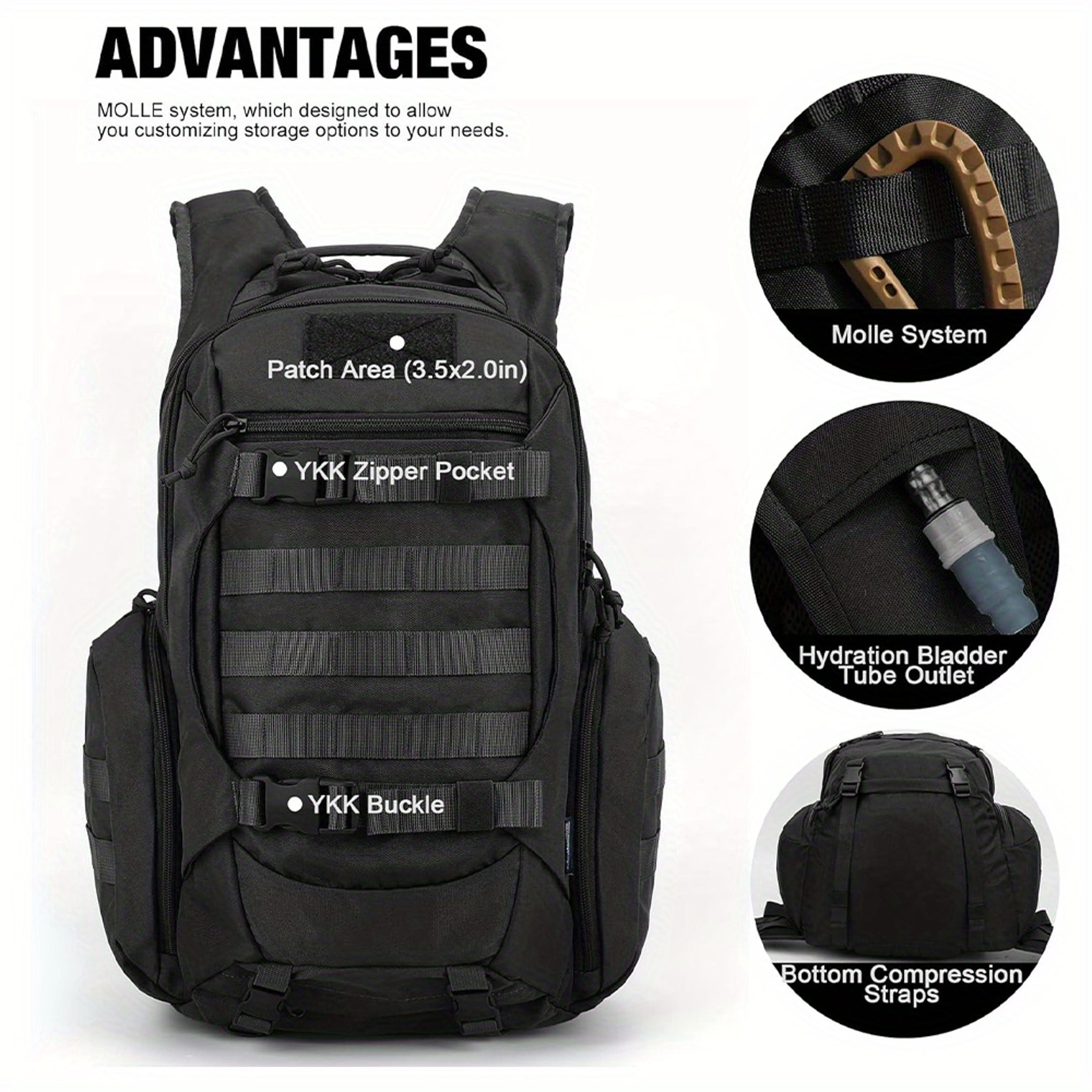 tactical molle backpack heavy duty military rucksack for hiking & edc