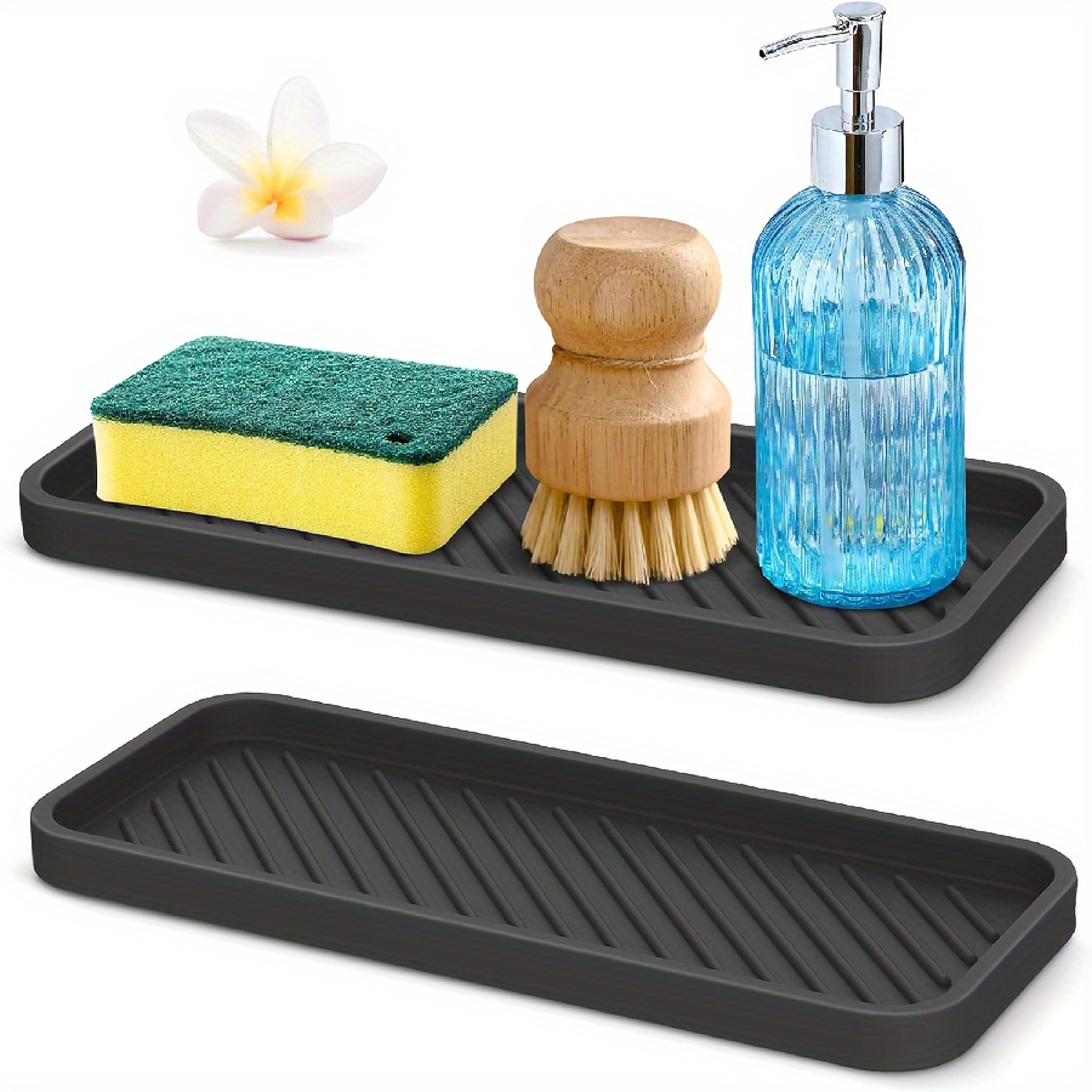 silicone sink tray self draining soap dispenser and sponge holder
