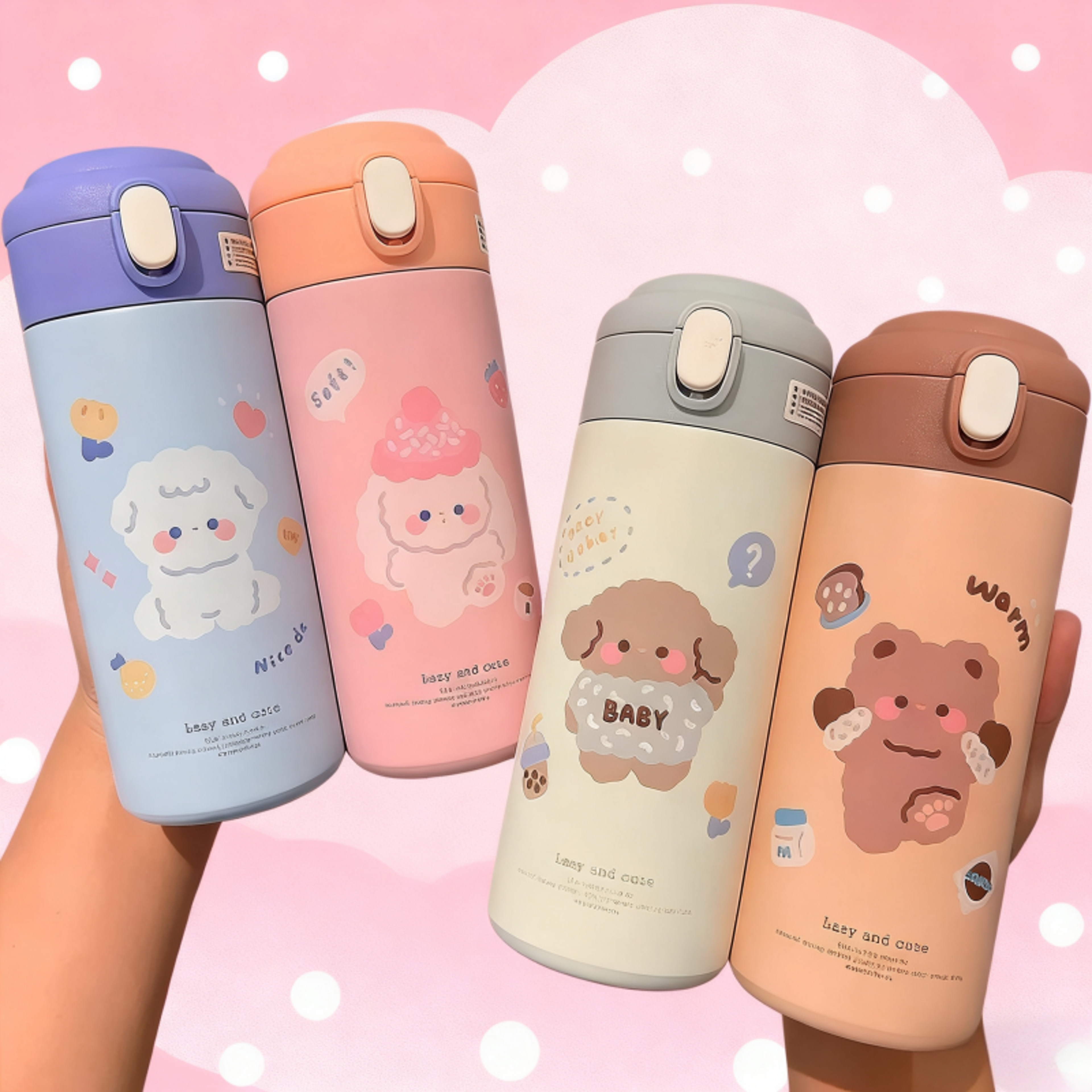 cute stainless steel thermos insulated straw water bottle