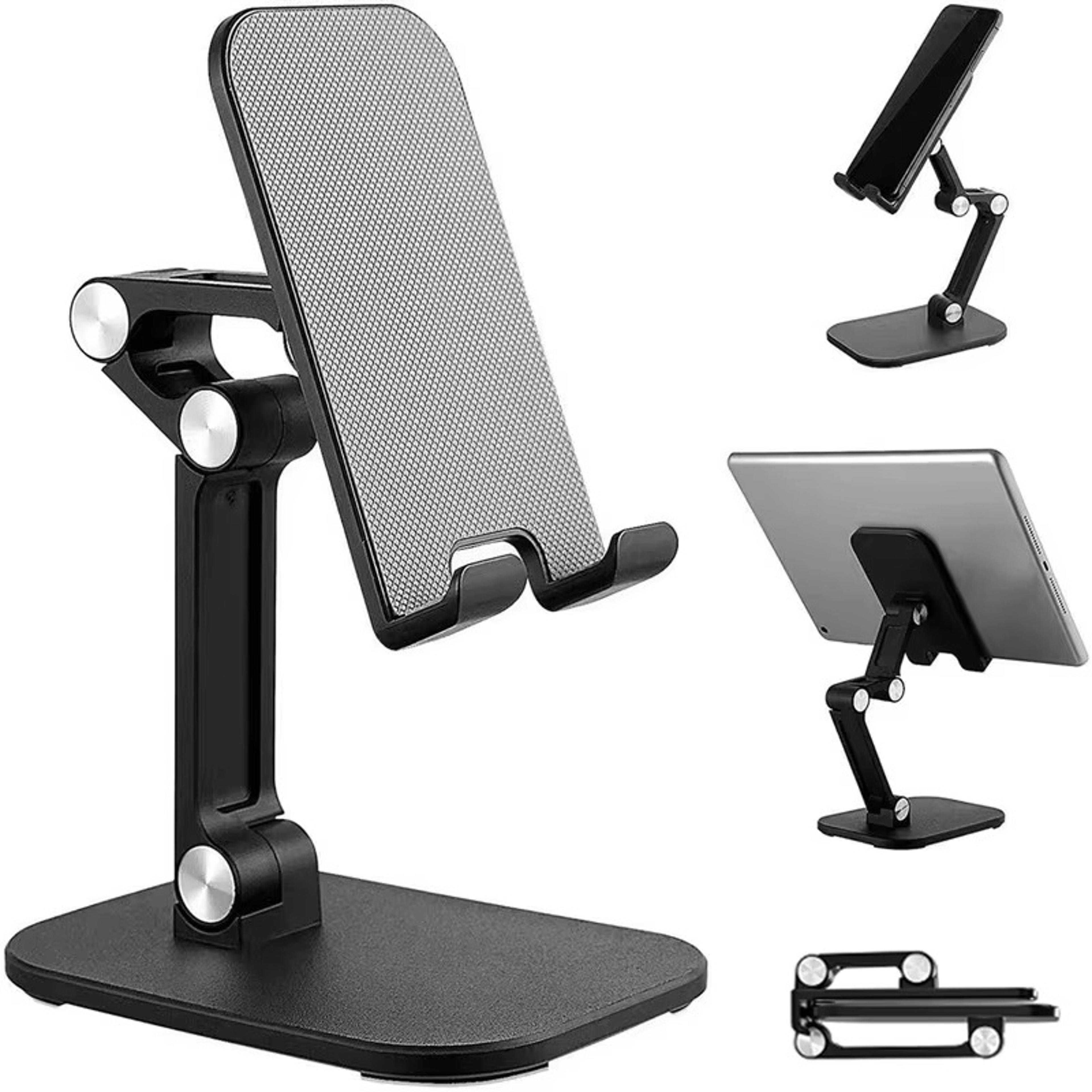 universal adjustable tablet stand and foldable phone holder for ergonomic desktop tablet mount viewing