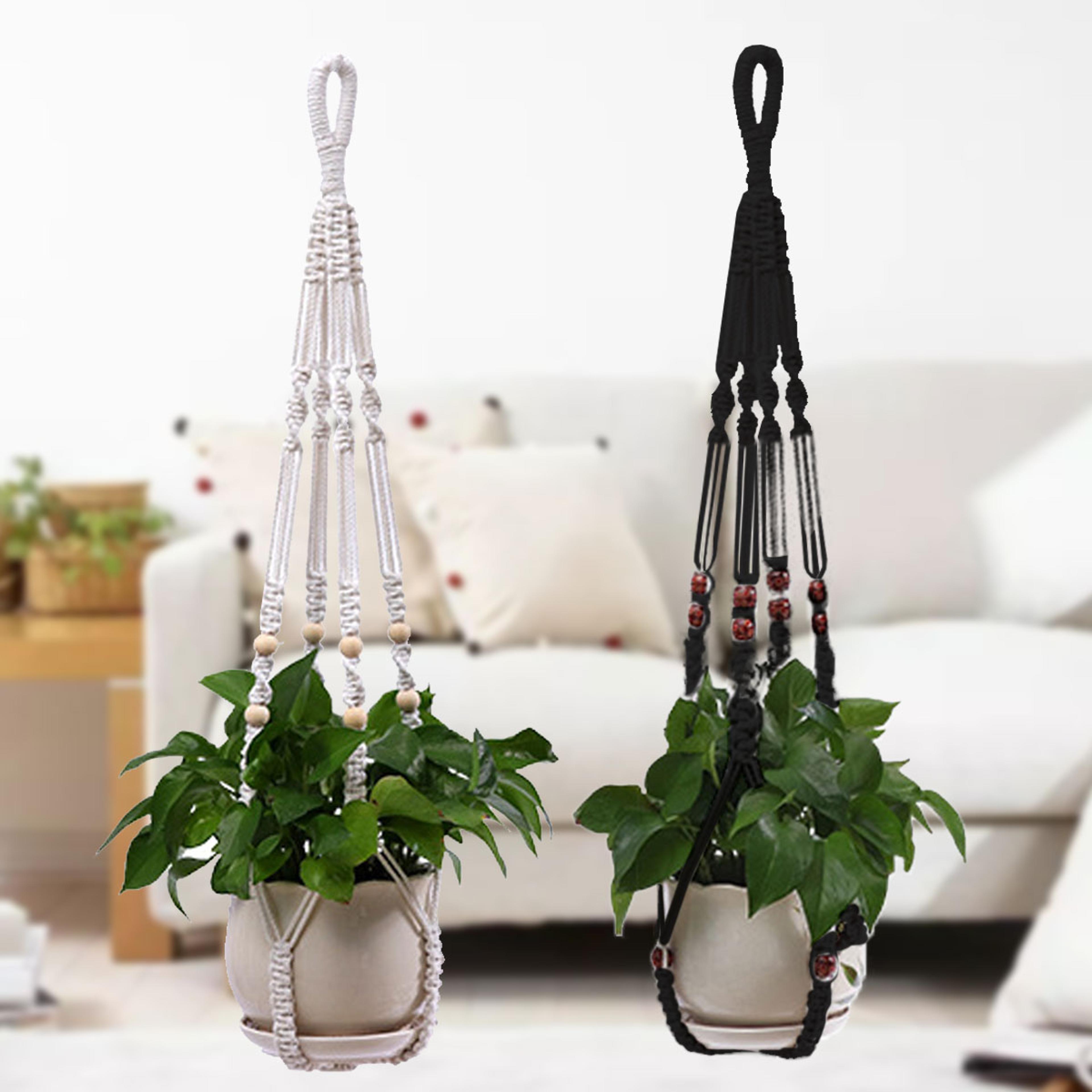 handmade macrame hanging planter basket boho indoor outdoor flower pot holder