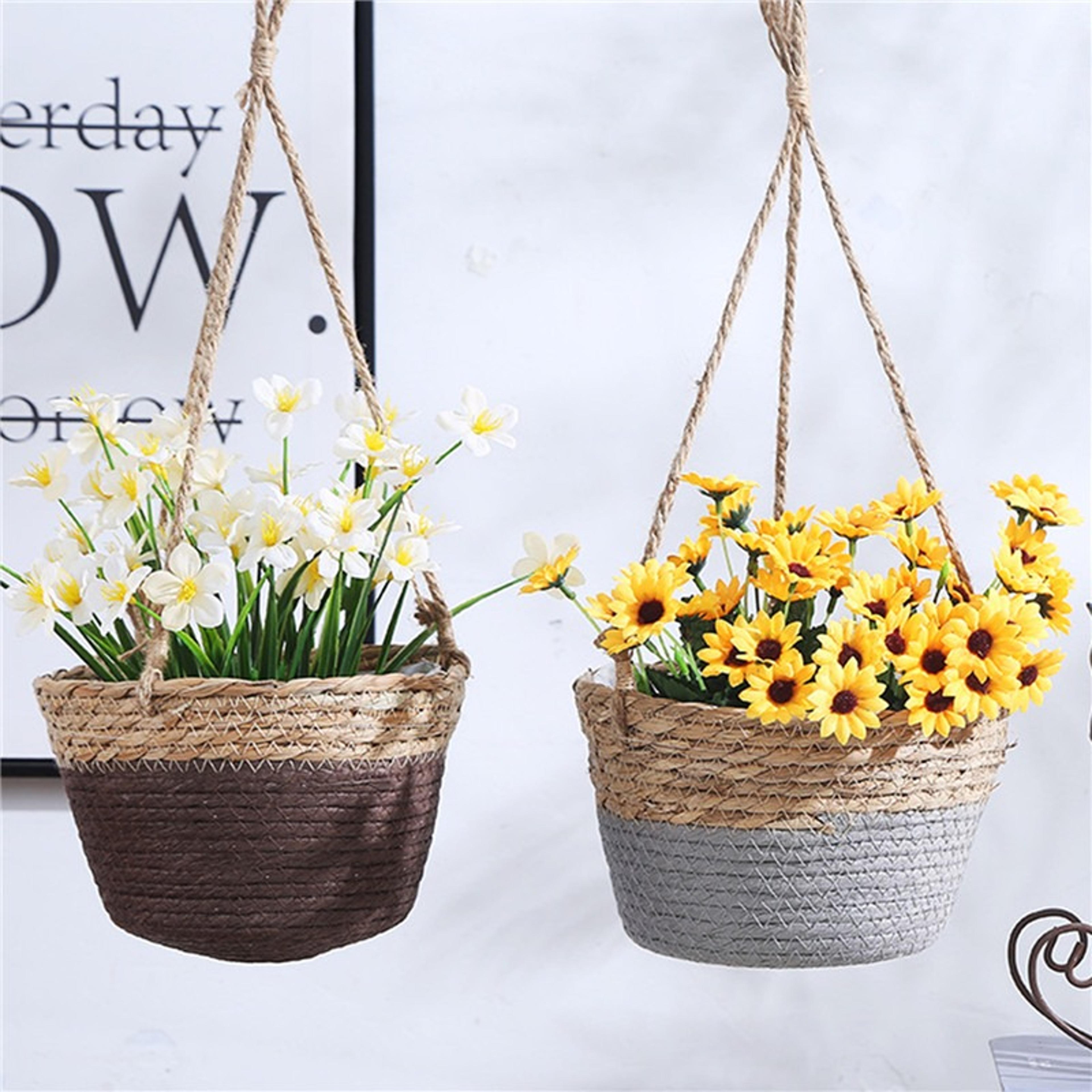 braided jute rope plant storage basket indoor & outdoor hanging flower pot stand
