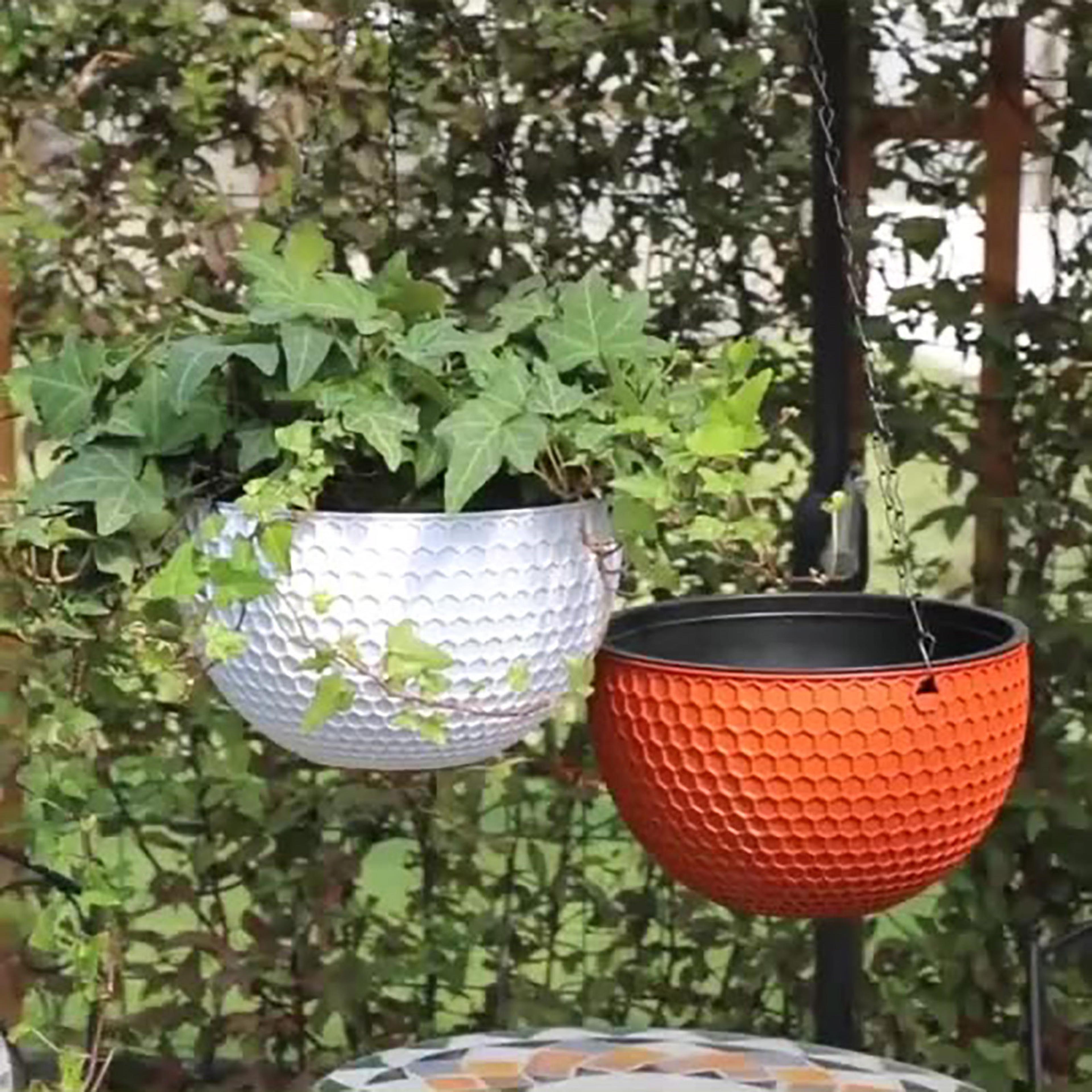 hanging basket planter premium round plastic garden pot with drainer & chain for hanging flowers
