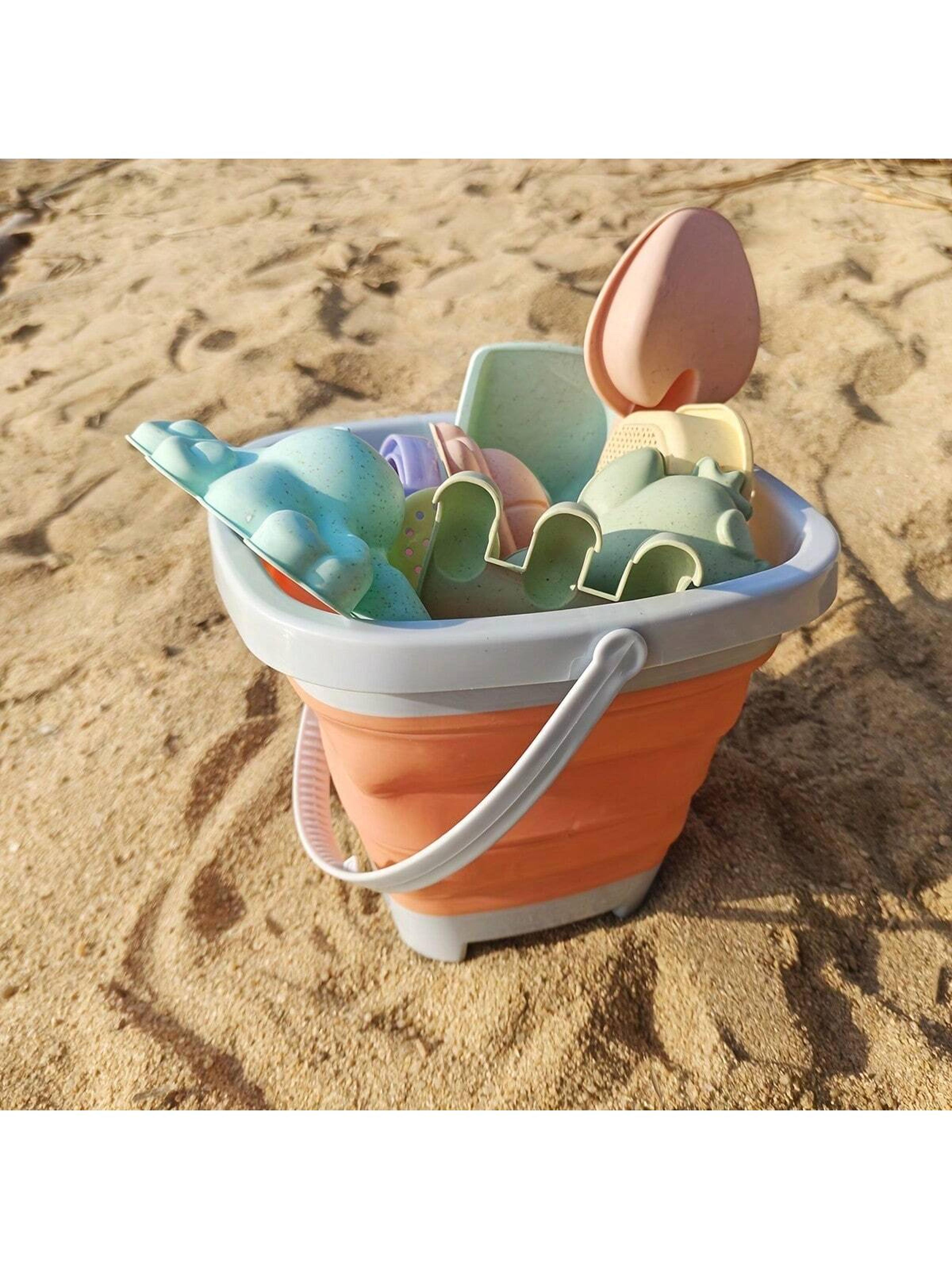 kids foldable beach bucket set soft silicone with shovels rakes molds portable and ideal for beach & sandpit play
