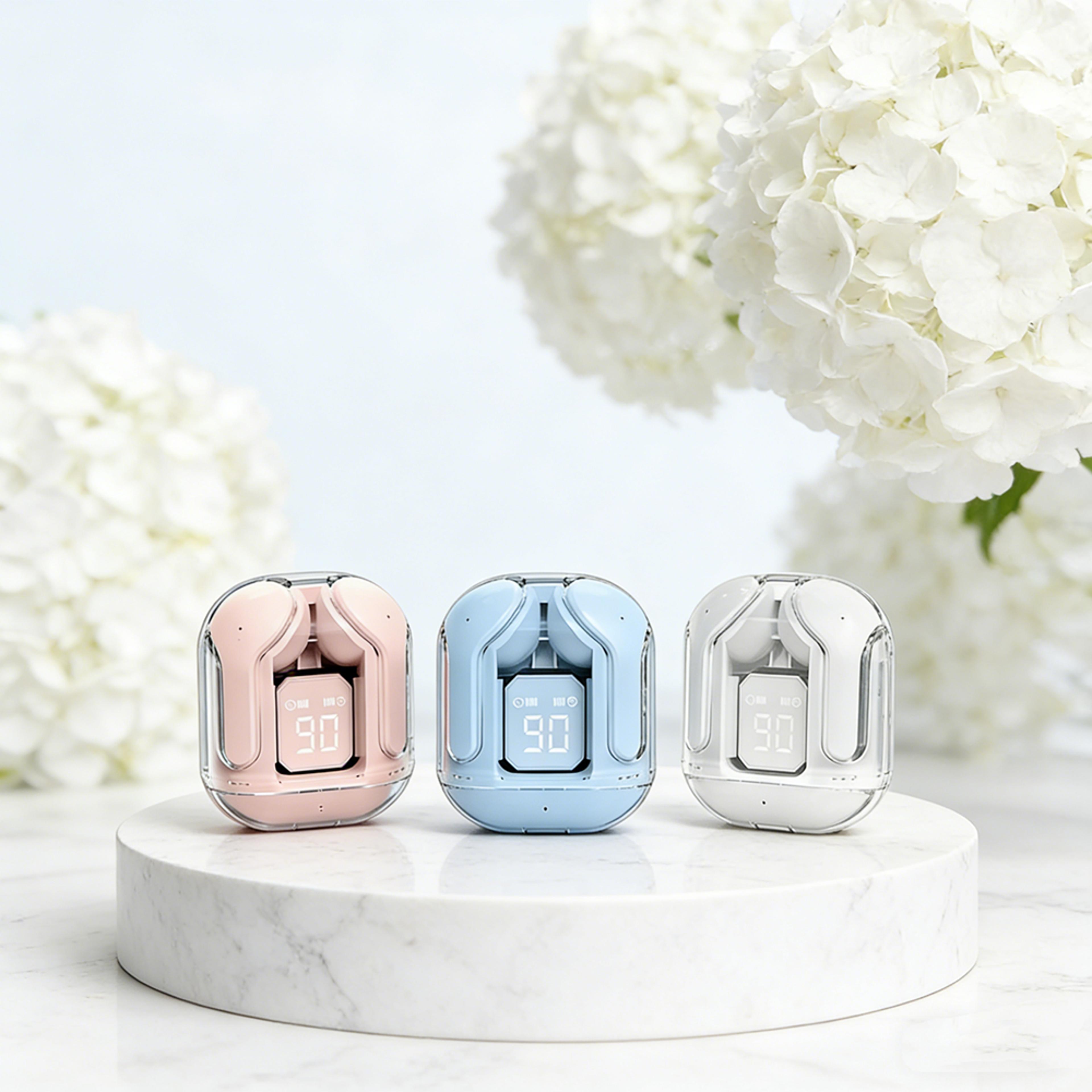 transparent tws bluetooth earbuds with led display charging case
