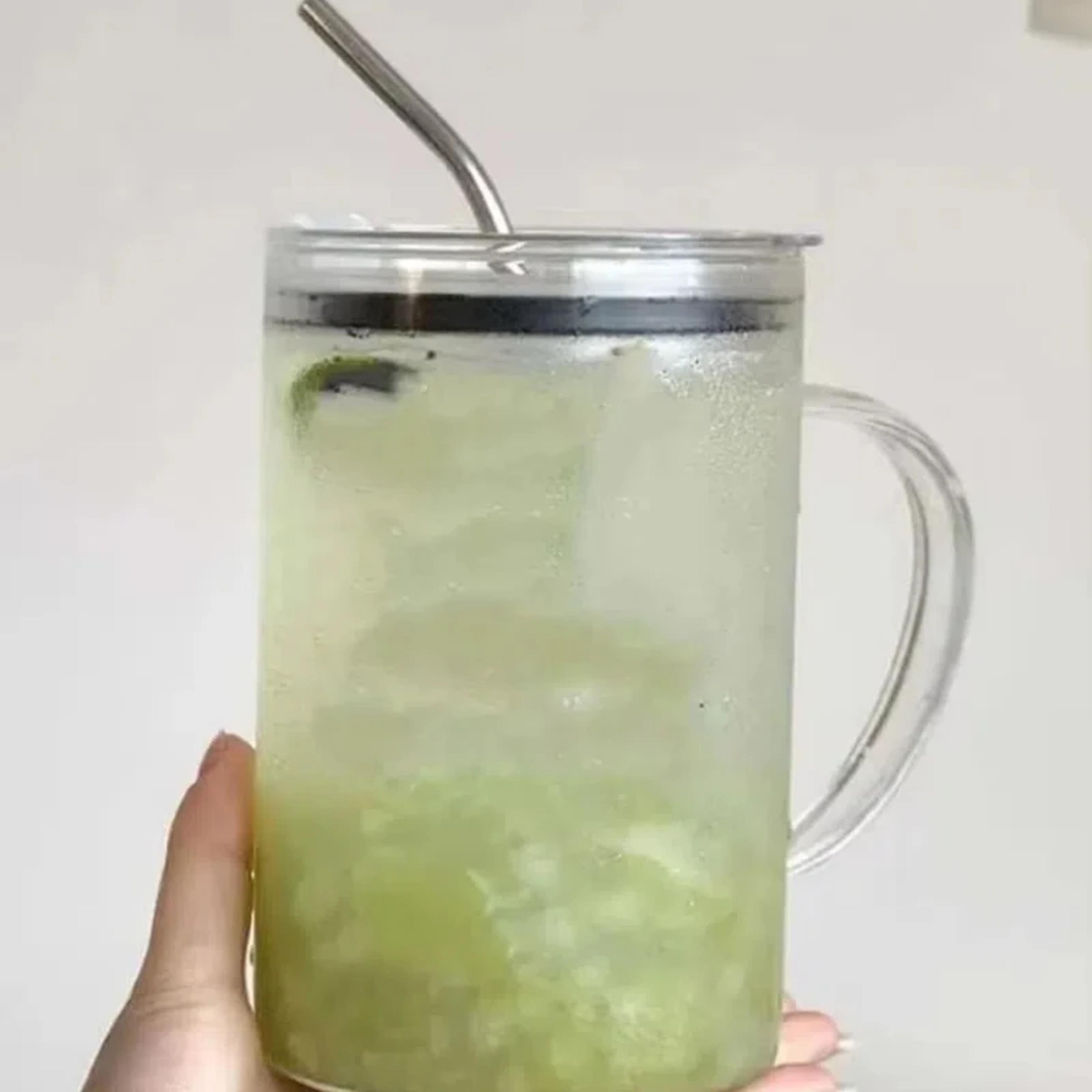 ribbed glass tumbler with lid and straw for iced coffee and juice