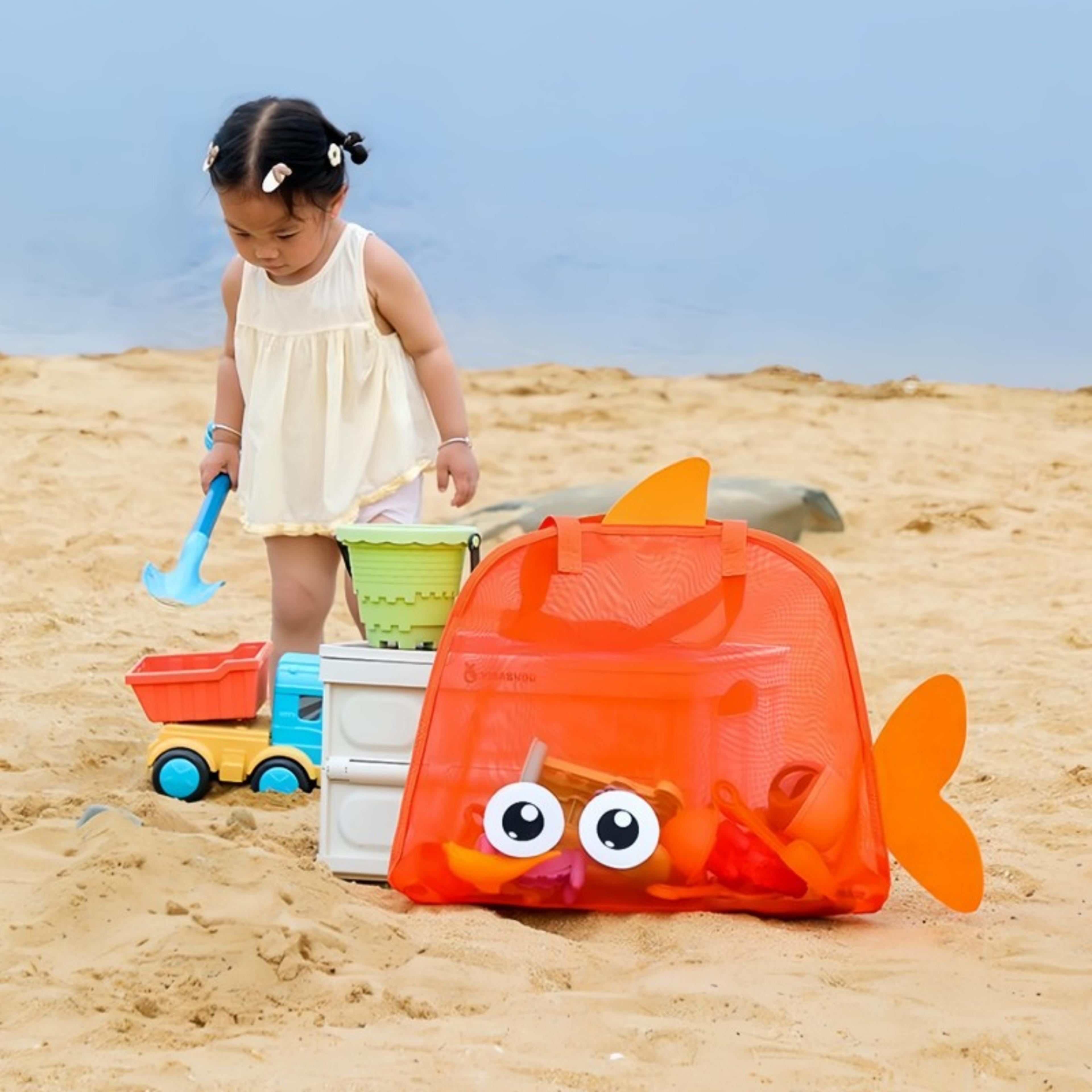 large mesh beach bag sand free foldable toy storage tote for family vacations