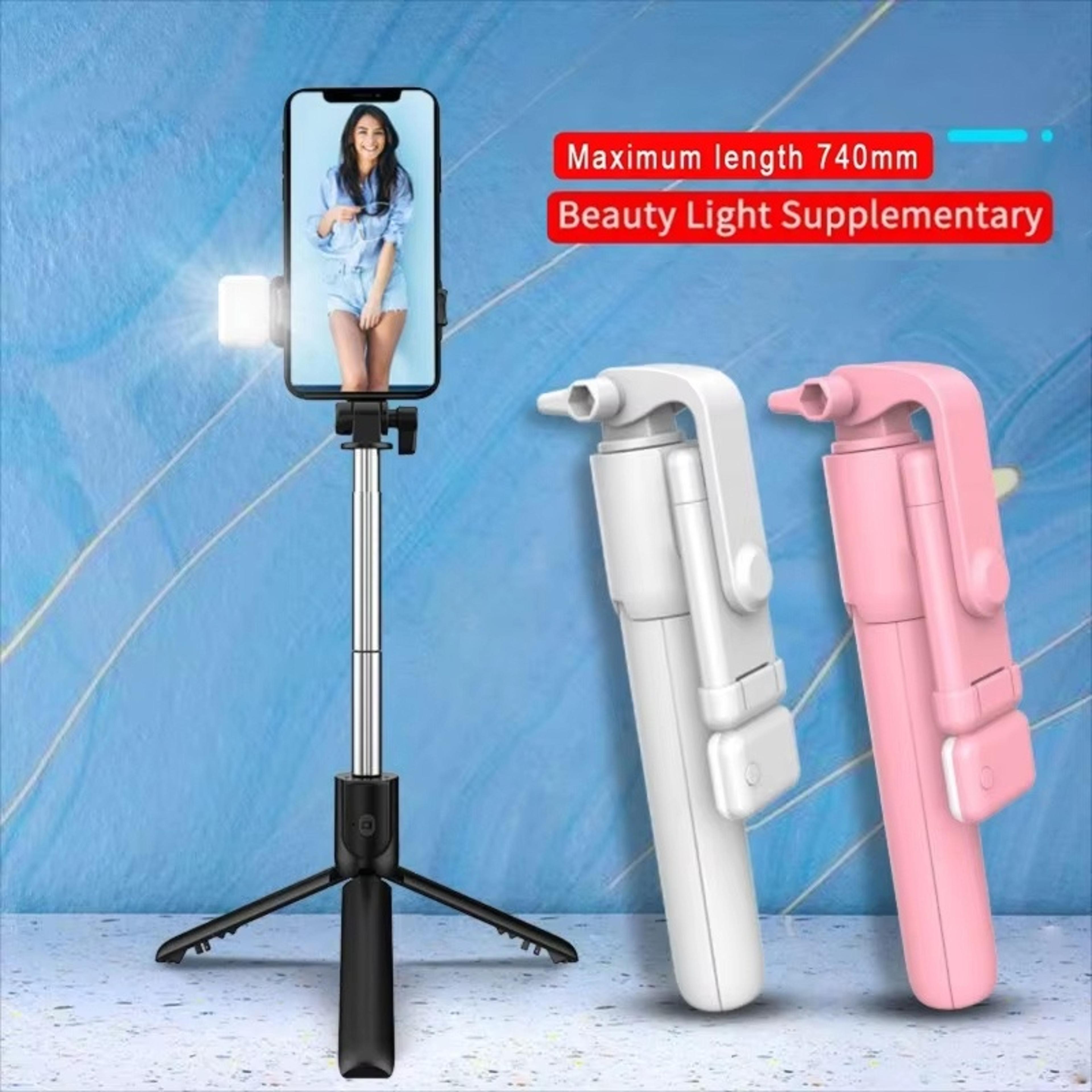 portable selfie stick tripod with bluetooth remote and integrated led fill light